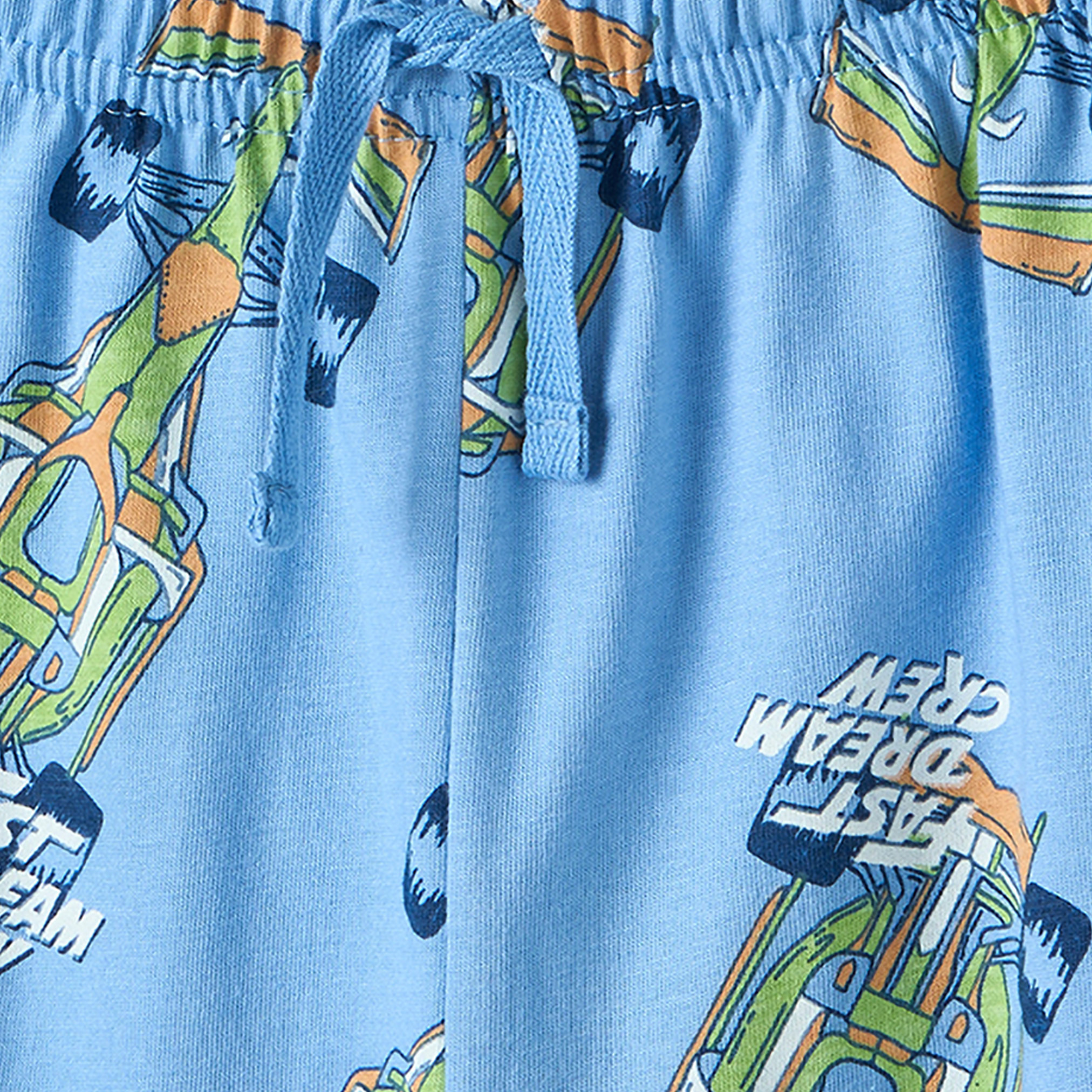 Juniors Cotton Crew Neck Short Sleeves Pyjama Set with Racing Car Print-boys-clothing-nightwear-image-6