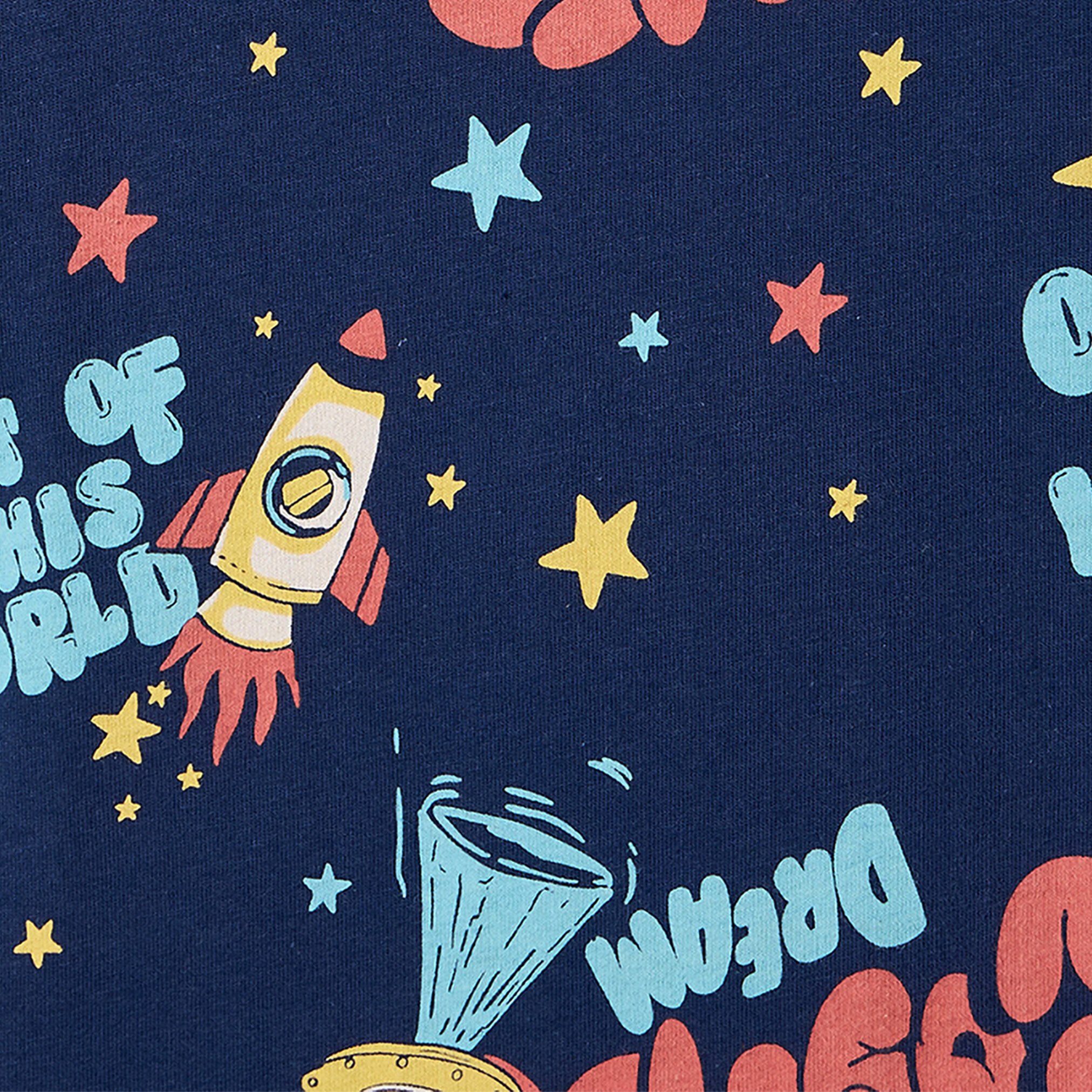 Juniors Cotton Crew Neck Short Sleeves Pyjama Set with Space Print-boys-clothing-nightwear-image-5