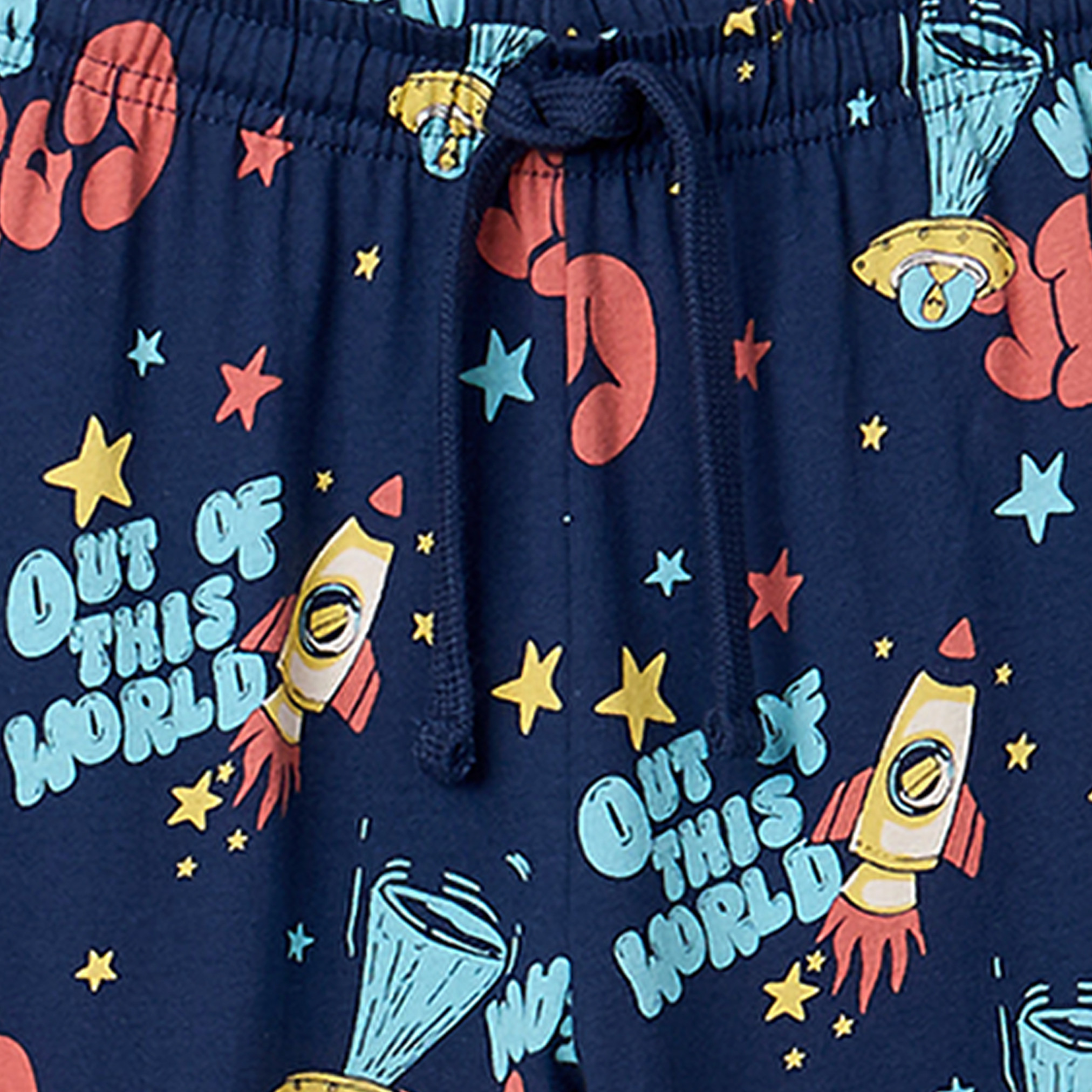 Juniors Cotton Crew Neck Short Sleeves Pyjama Set with Space Print-boys-clothing-nightwear-image-6