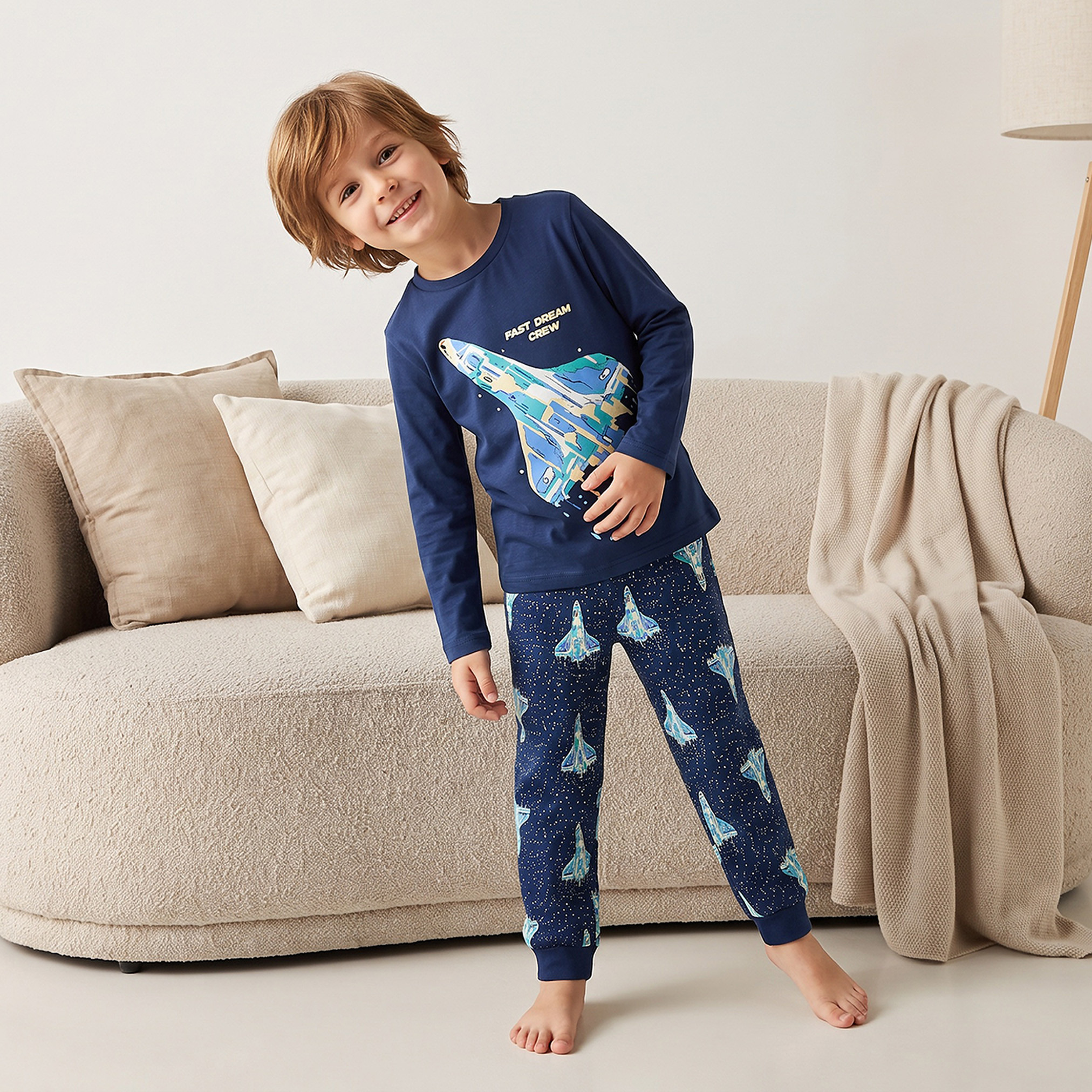 طقم بيجاما قطن بياقة ضيقة وأكمام طويلة وطبعات من جونيورز-boys-clothing-nightwear-image-1