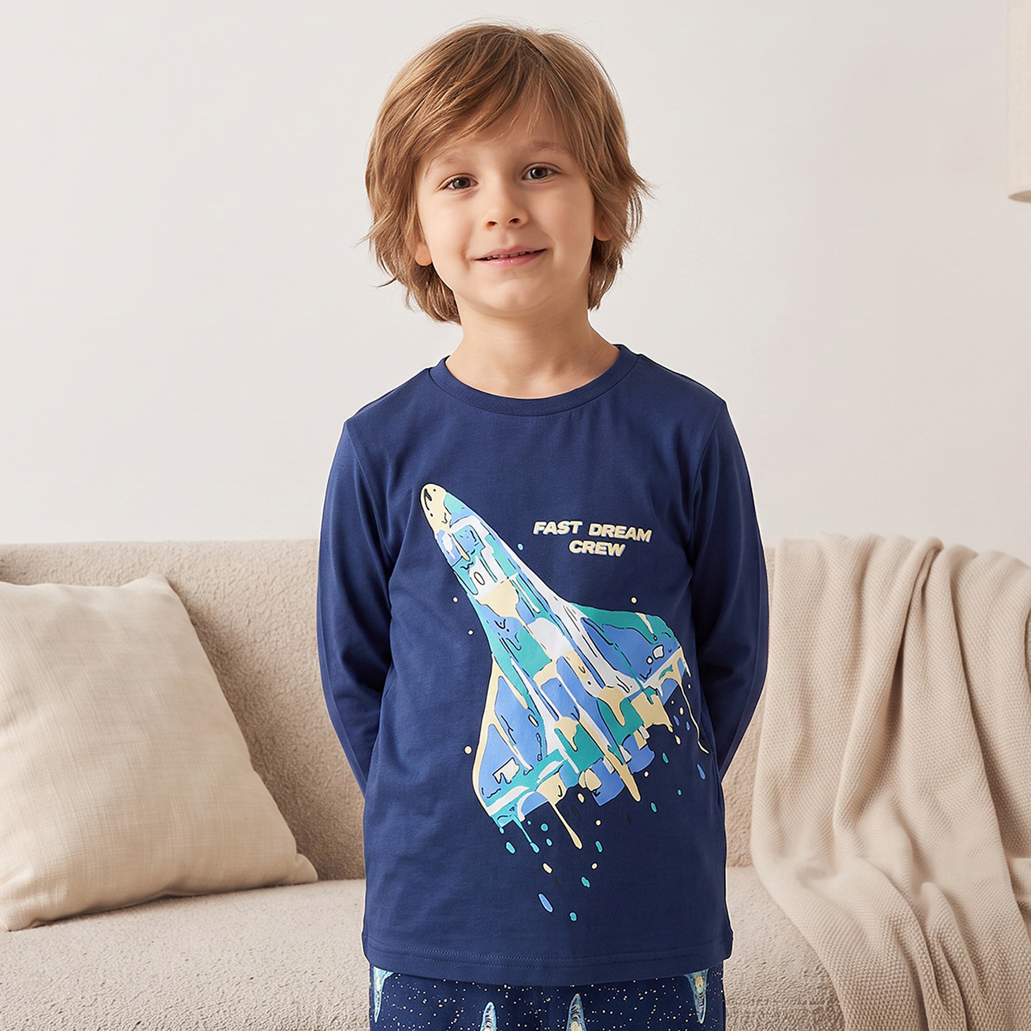 طقم بيجاما قطن بياقة ضيقة وأكمام طويلة وطبعات من جونيورز-boys-clothing-nightwear-image-2