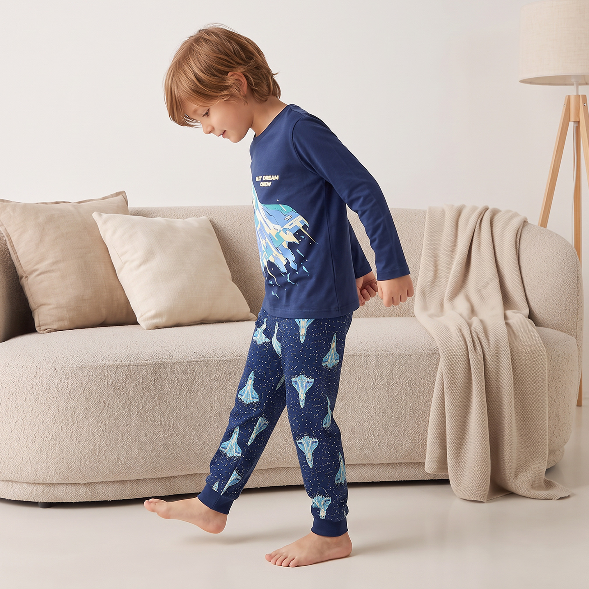 طقم بيجاما قطن بياقة ضيقة وأكمام طويلة وطبعات من جونيورز-boys-clothing-nightwear-image-5