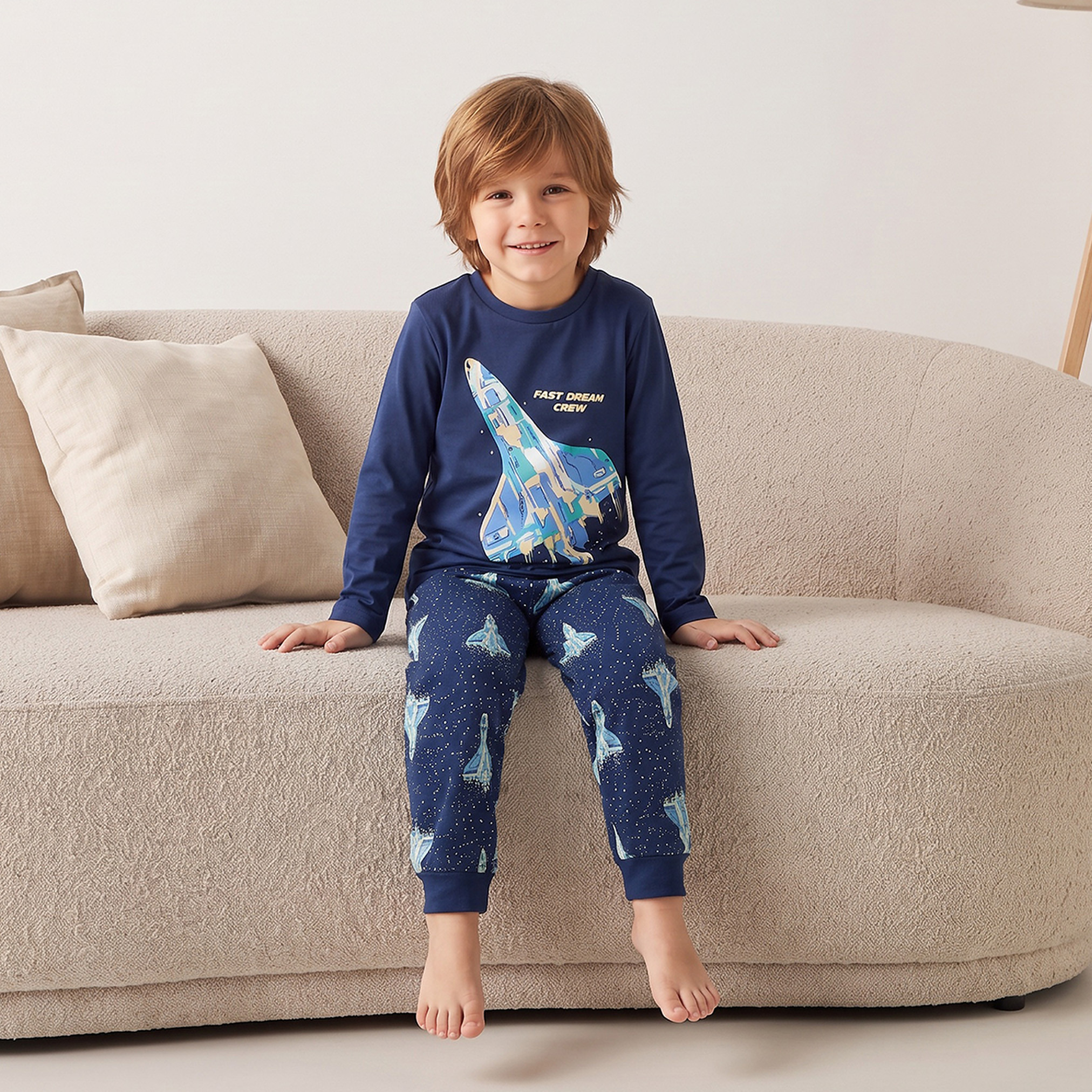 طقم بيجاما قطن بياقة ضيقة وأكمام طويلة وطبعات من جونيورز-boys-clothing-nightwear-image-8