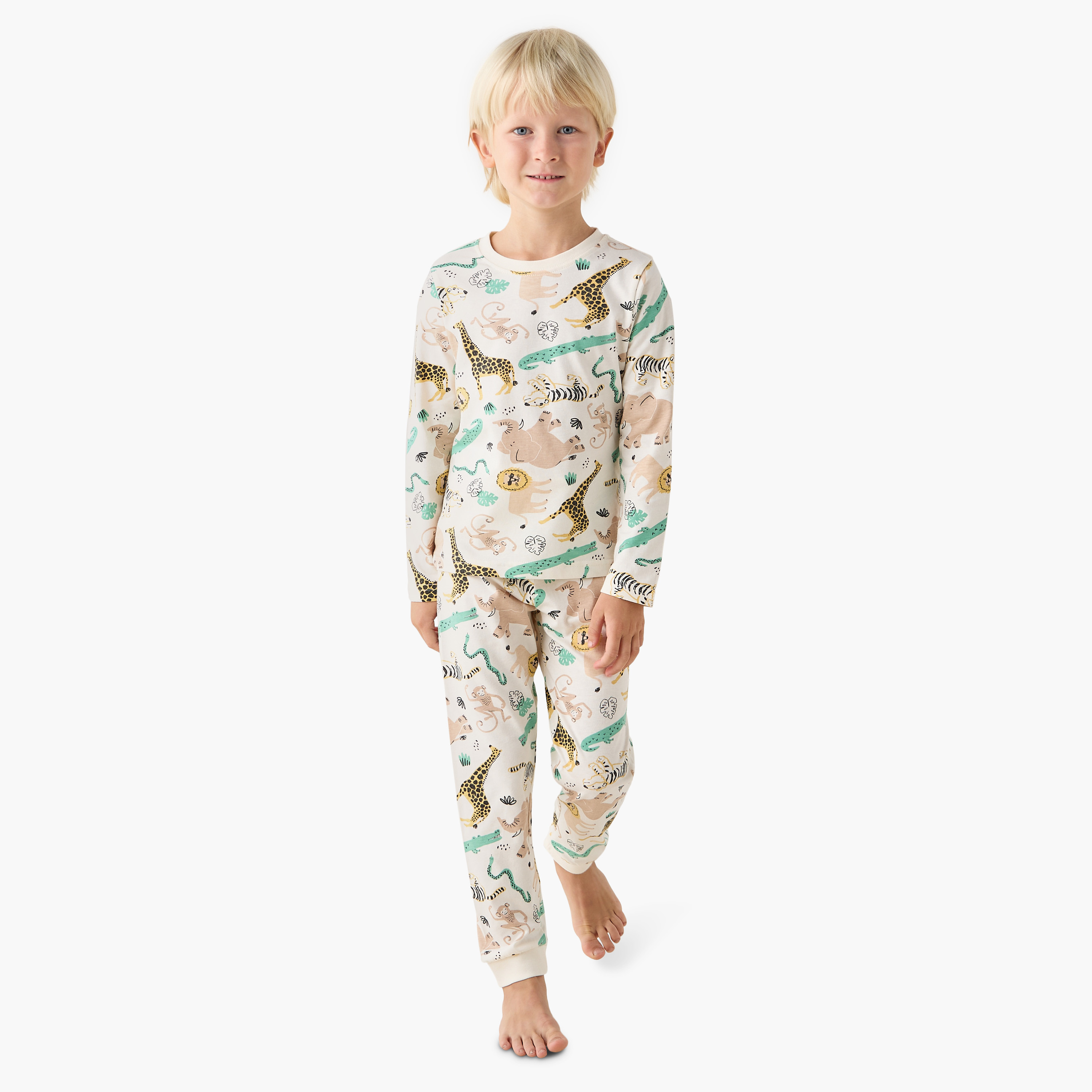 Juniors Cotton Crew Neck Long Sleeves Pyjama Set with Dinosaur Print-promo_babyshop_Buy2for69_UAE130126-image-1