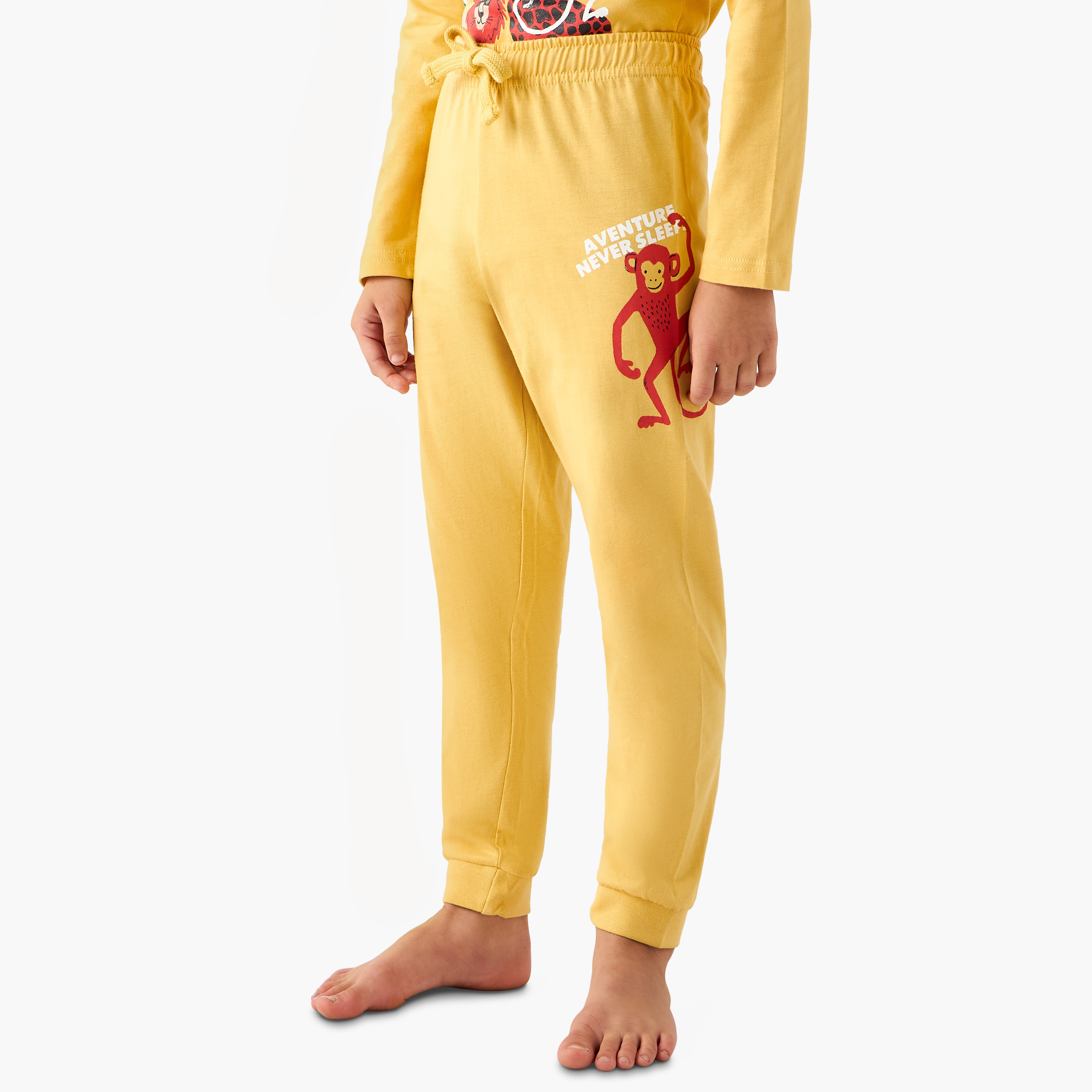Juniors Cotton Crew Neck Long Sleeves Pyjama Set with Wild Animal Print-boys-clothing-nightwear-image-3