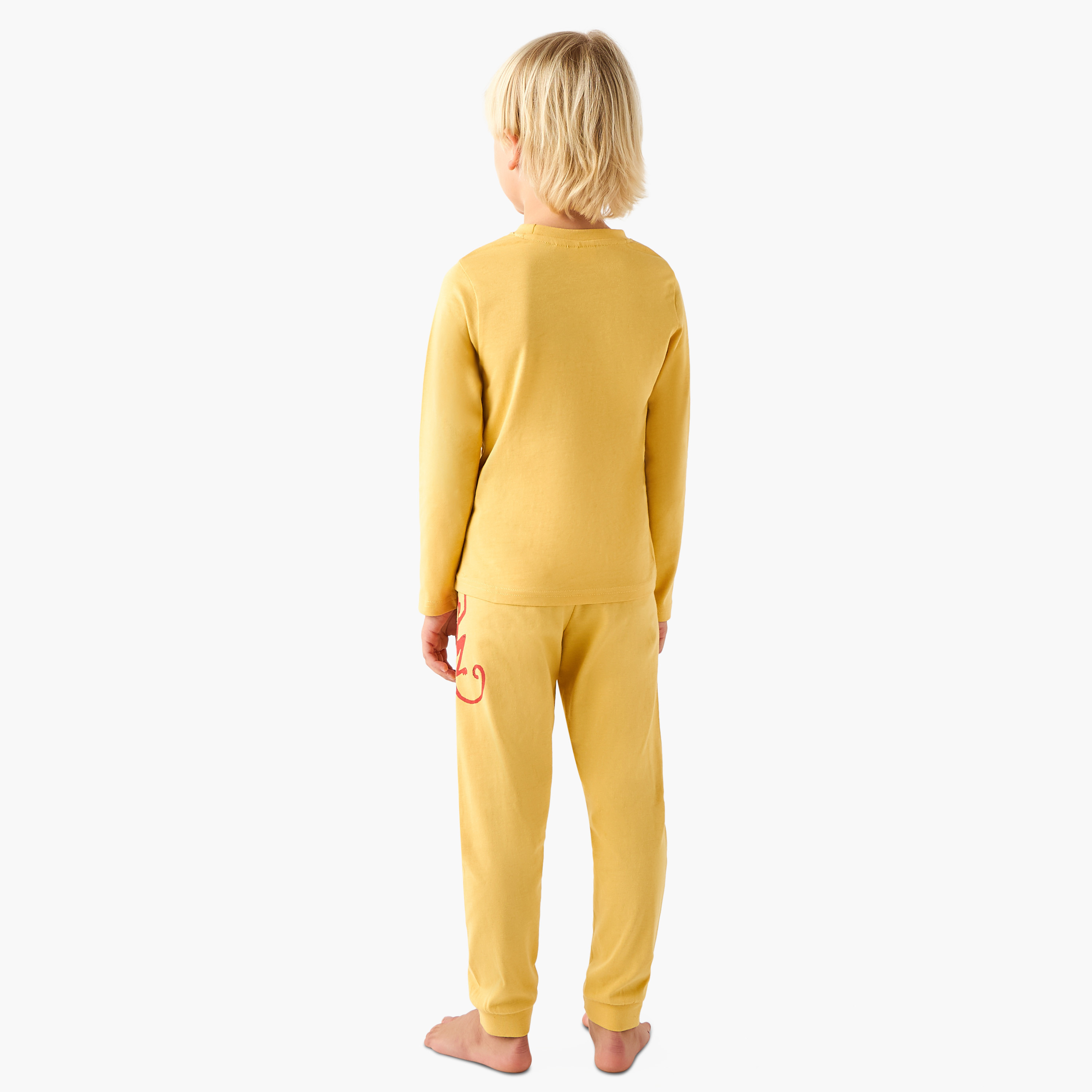 Juniors Cotton Crew Neck Long Sleeves Pyjama Set with Wild Animal Print-boys-clothing-nightwear-image-4