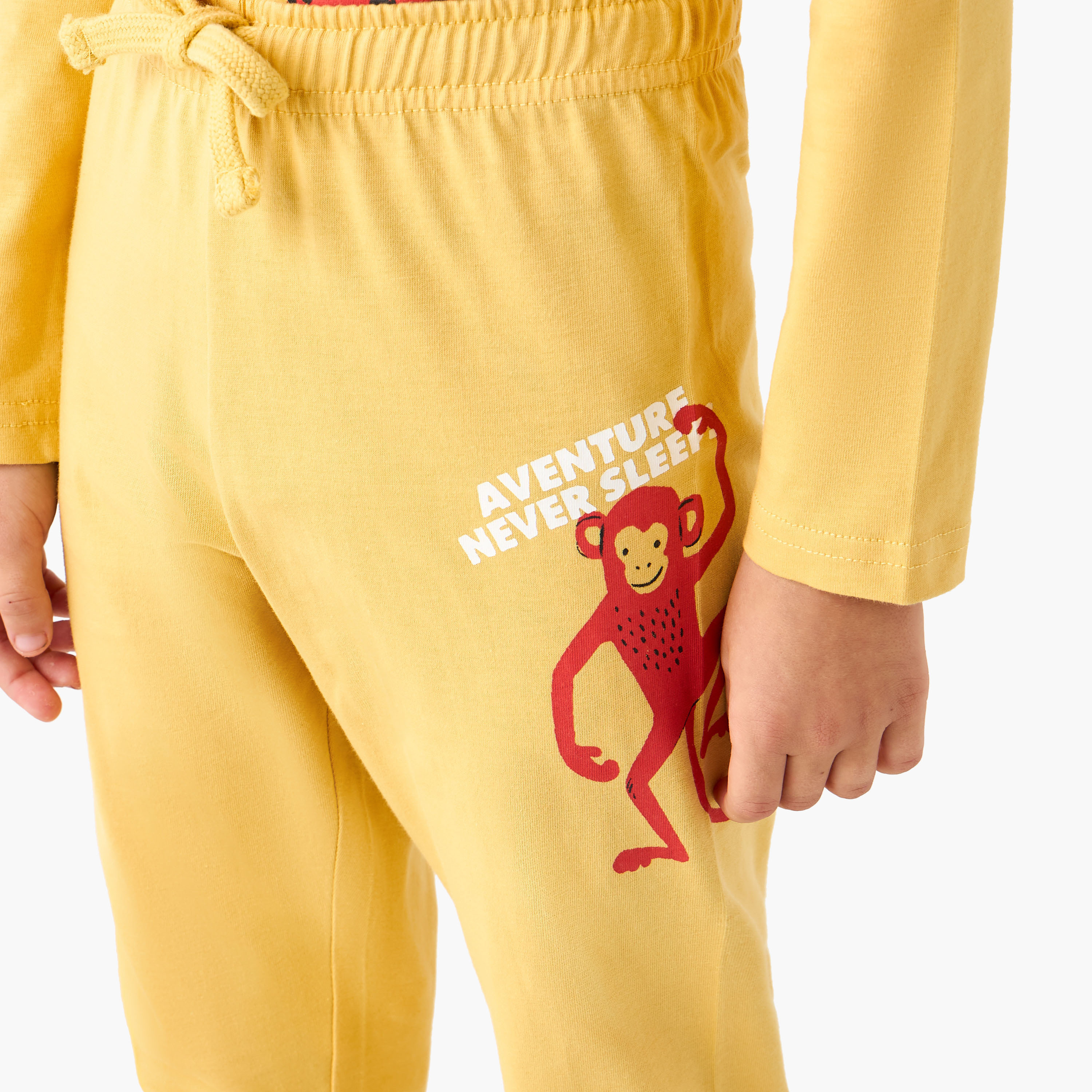 Juniors Cotton Crew Neck Long Sleeves Pyjama Set with Wild Animal Print-boys-clothing-nightwear-image-5