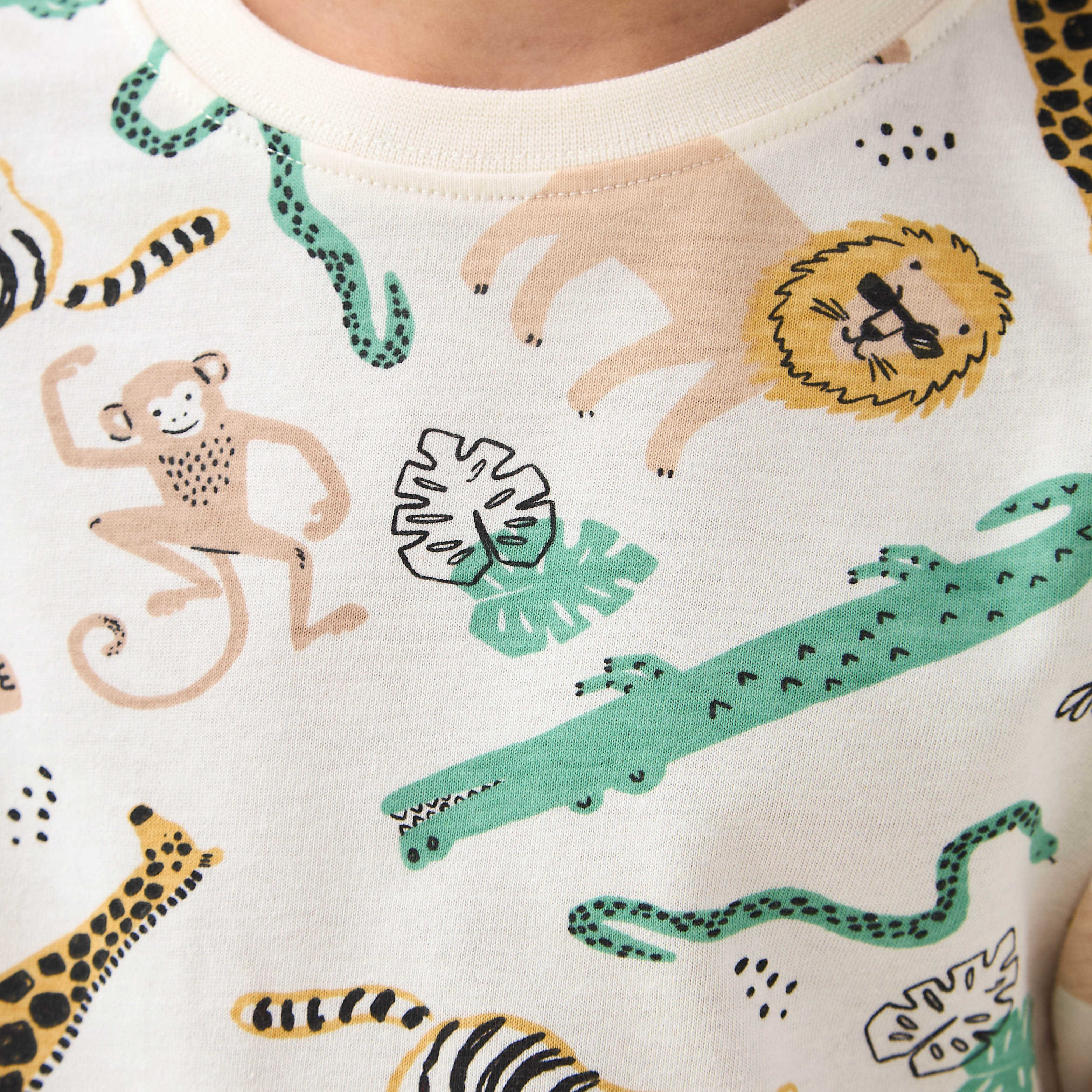 Juniors Cotton Crew Neck Long Sleeves Pyjama Set with Safari Print-boys-clothing-nightwear-image-6