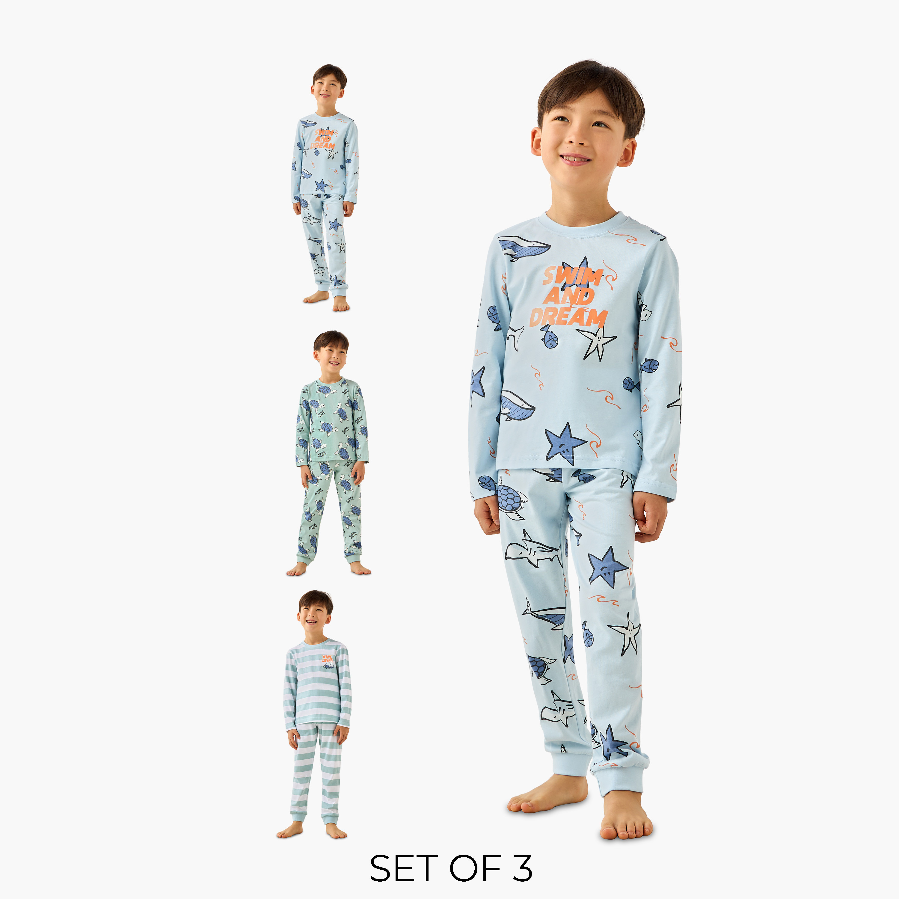 طقم بيجاما قطن بياقة ضيقة وأكمام طويلة وطبعات سفاري من جونيورز-boys-clothing-nightwear-image-1