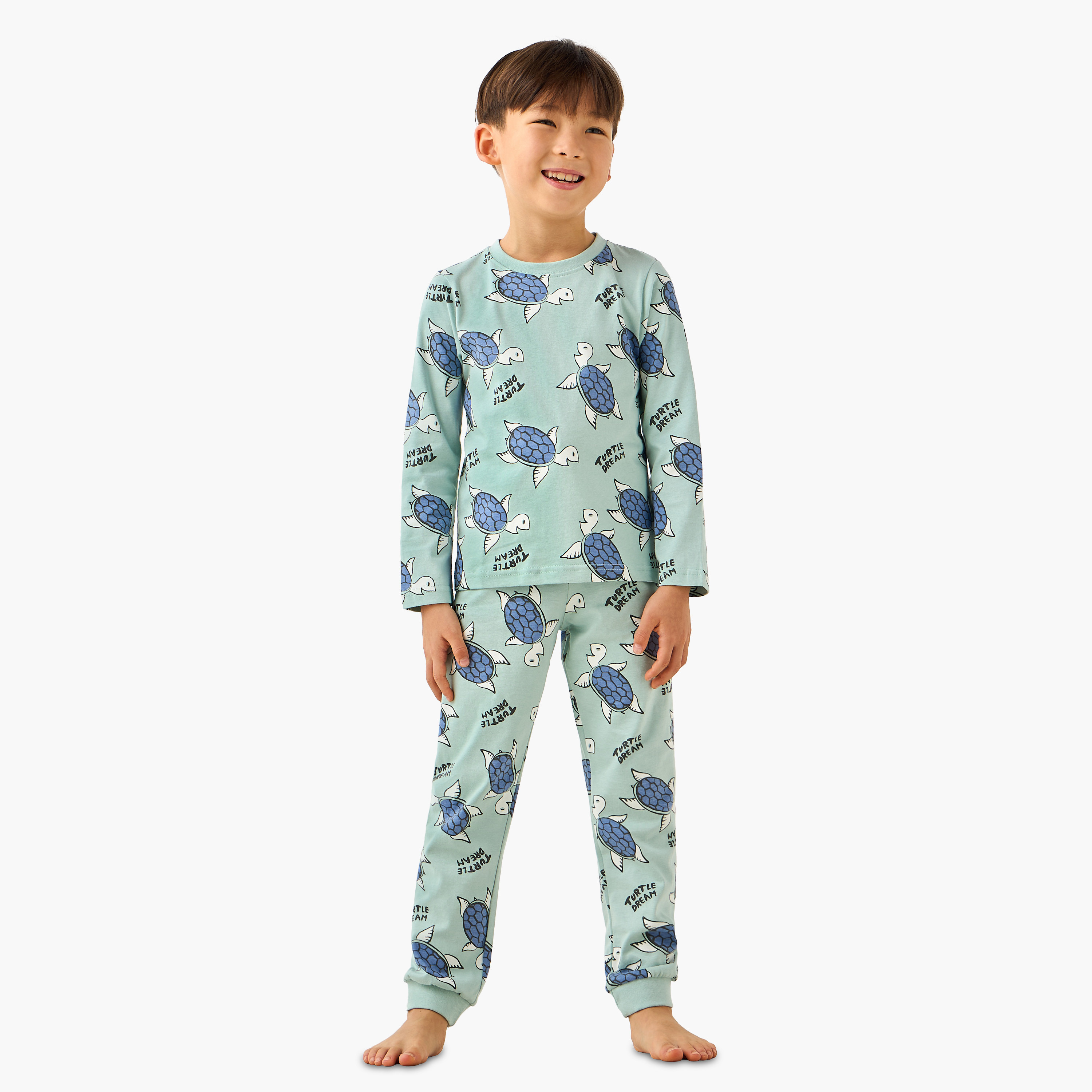 طقم بيجاما قطن بياقة ضيقة وأكمام طويلة وطبعات سفاري من جونيورز-boys-clothing-nightwear-image-3
