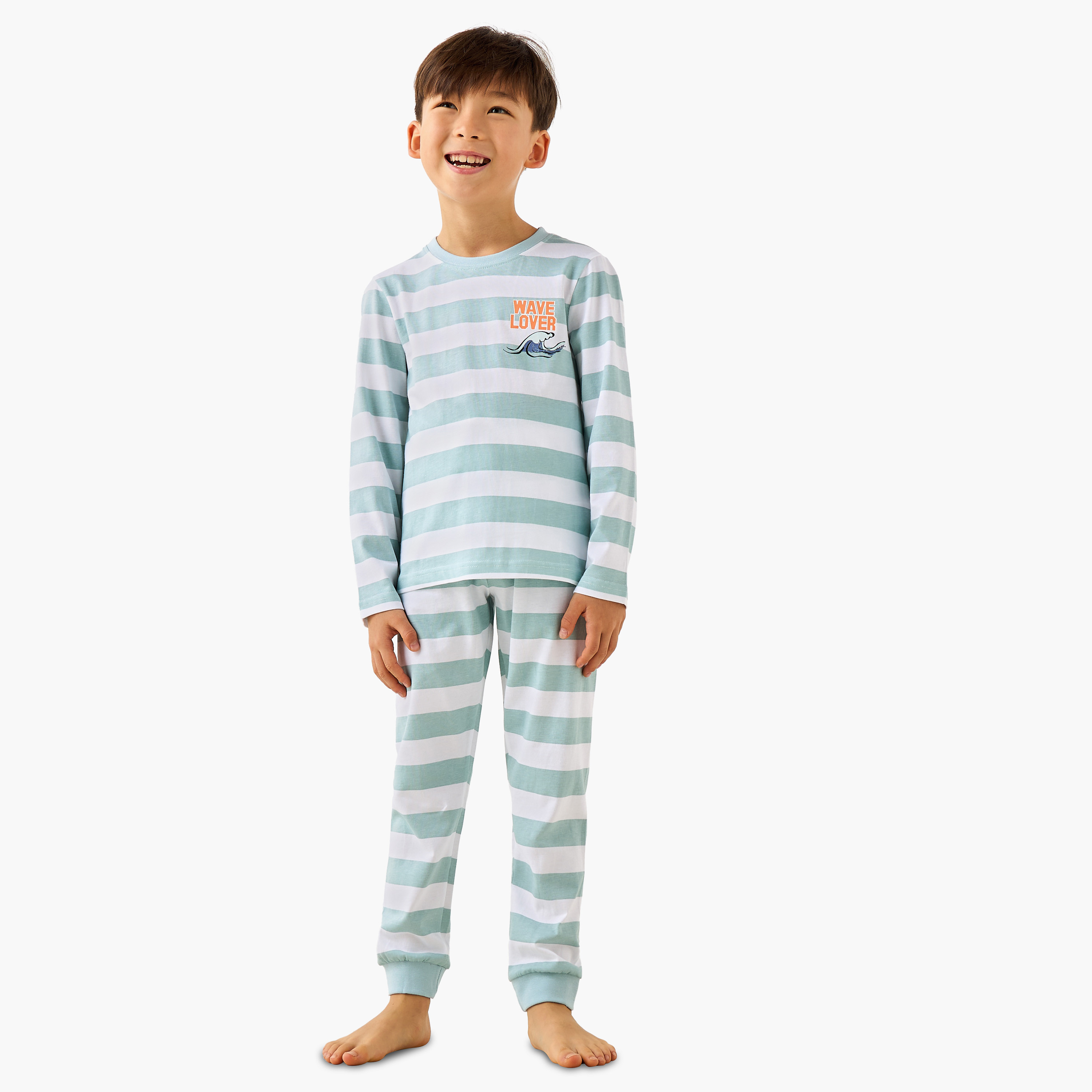 طقم بيجاما قطن بياقة ضيقة وأكمام طويلة وطبعات سفاري من جونيورز-boys-clothing-nightwear-image-4