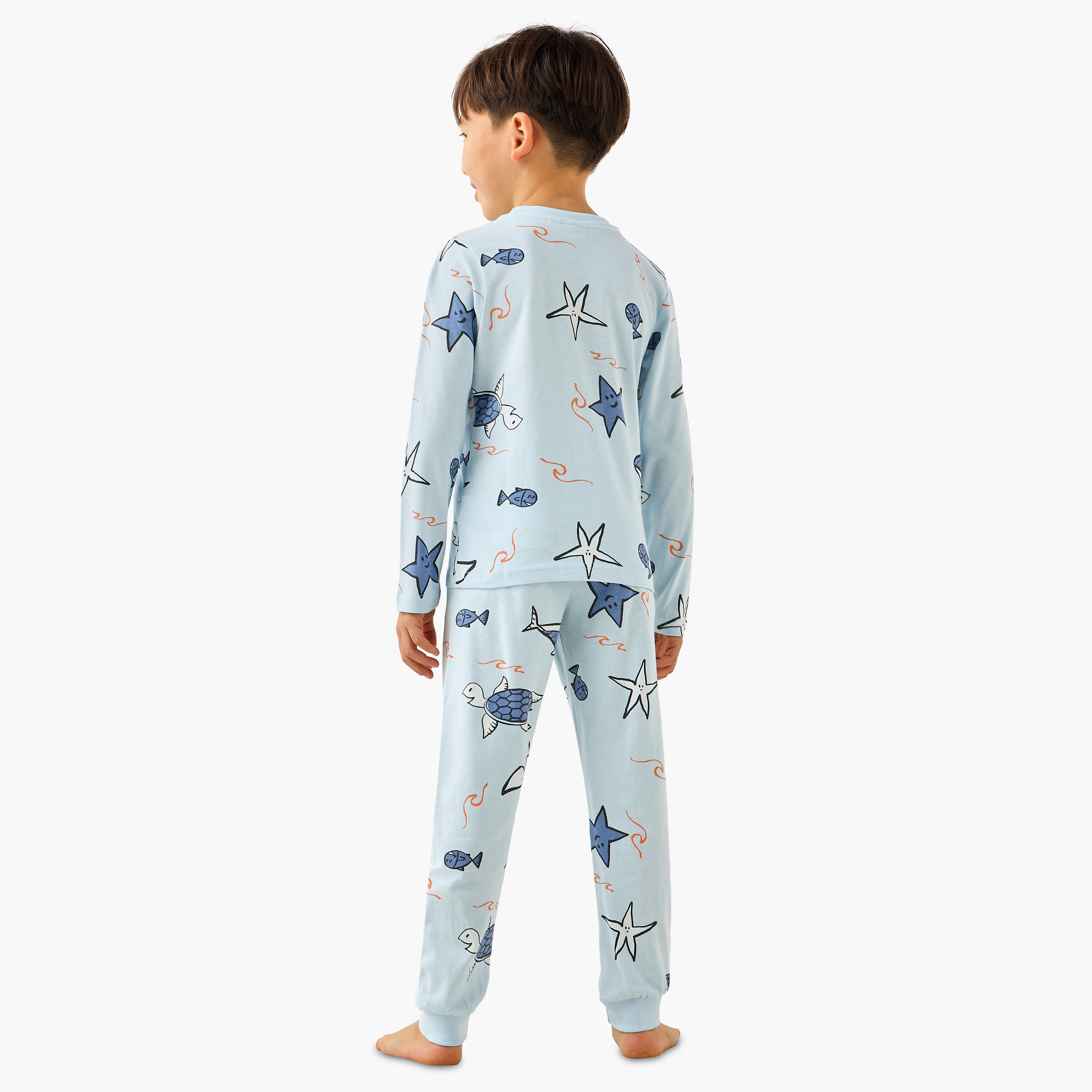طقم بيجاما قطن بياقة ضيقة وأكمام طويلة وطبعات سفاري من جونيورز-boys-clothing-nightwear-image-7