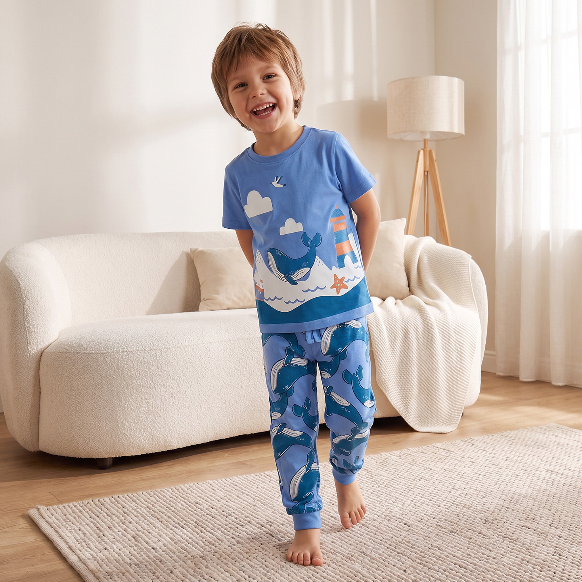 طقم بيجاما قطن بياقة ضيقة وأكمام قصيرة وطبعات من جونيورز-boys-clothing-nightwear-image-1