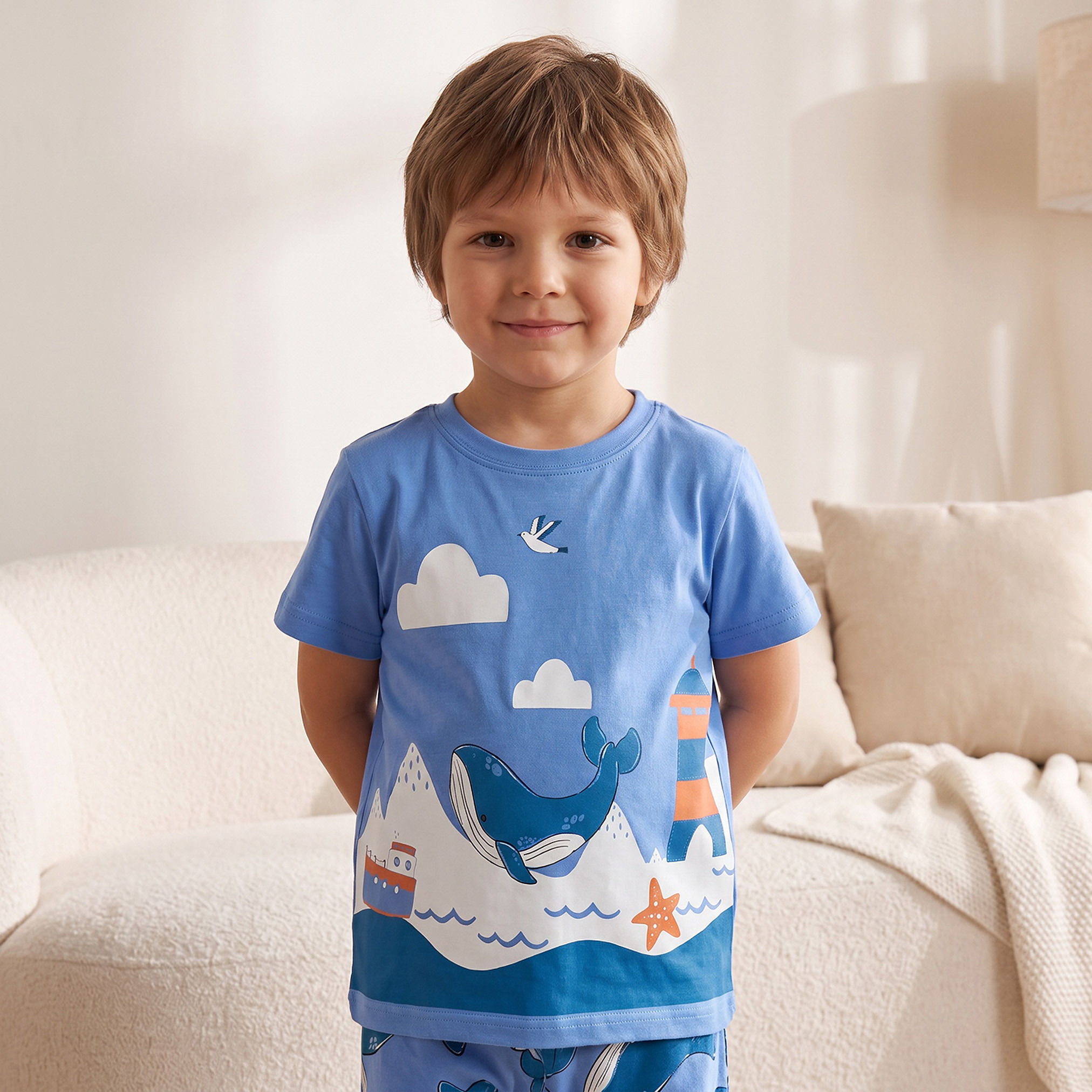 طقم بيجاما قطن بياقة ضيقة وأكمام قصيرة وطبعات من جونيورز-boys-clothing-nightwear-image-3