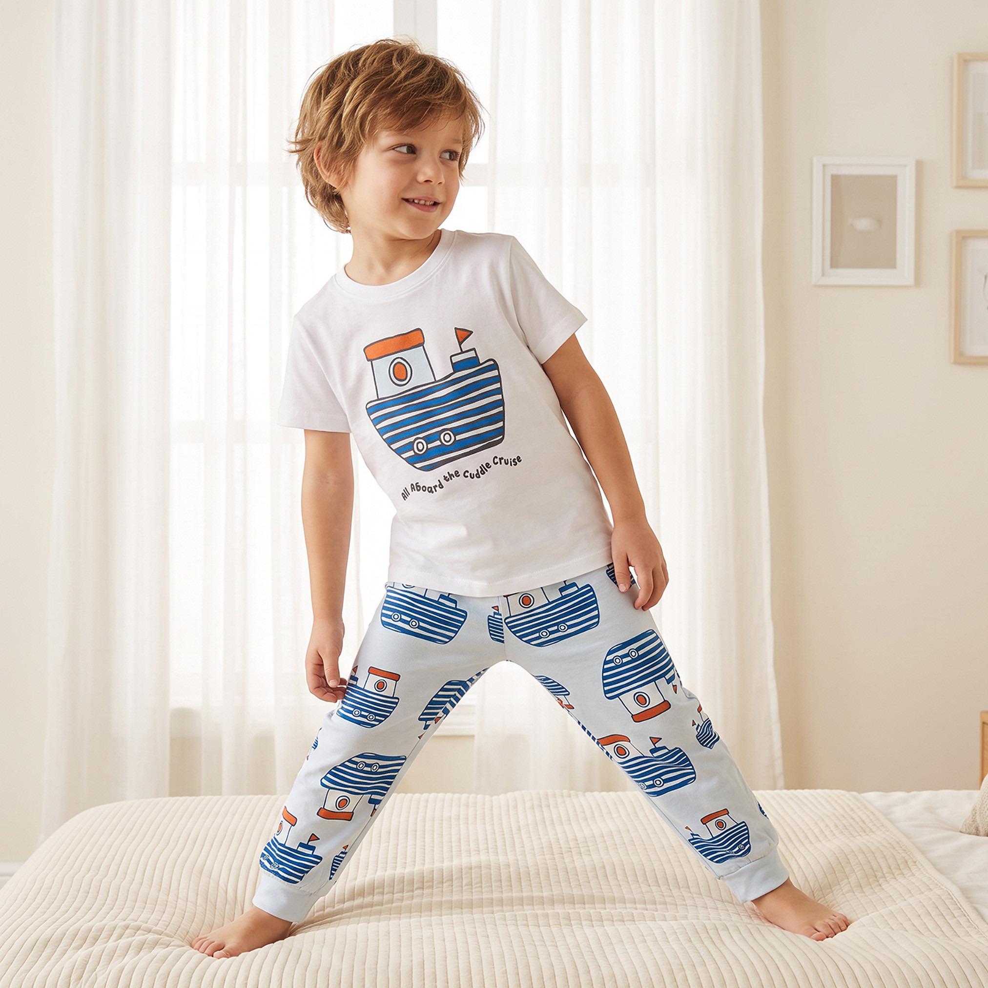 طقم بيجاما قطن بياقة ضيقة وأكمام قصيرة وطبعات من جونيورز-boys-clothing-nightwear-image-1