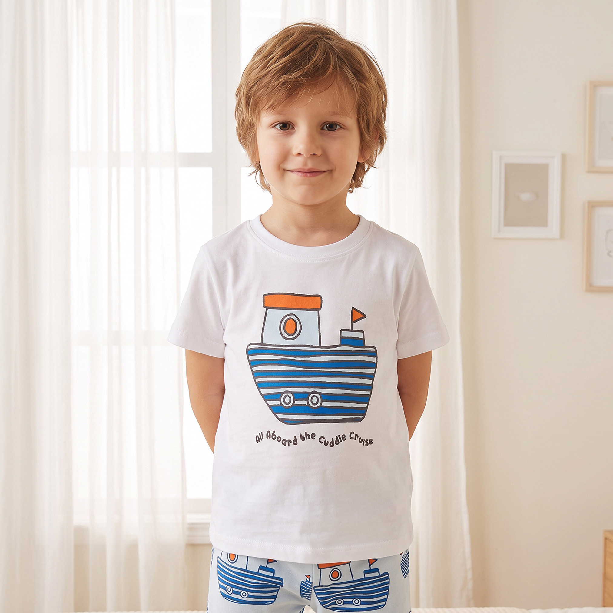 طقم بيجاما قطن بياقة ضيقة وأكمام قصيرة وطبعات من جونيورز-boys-clothing-nightwear-image-3