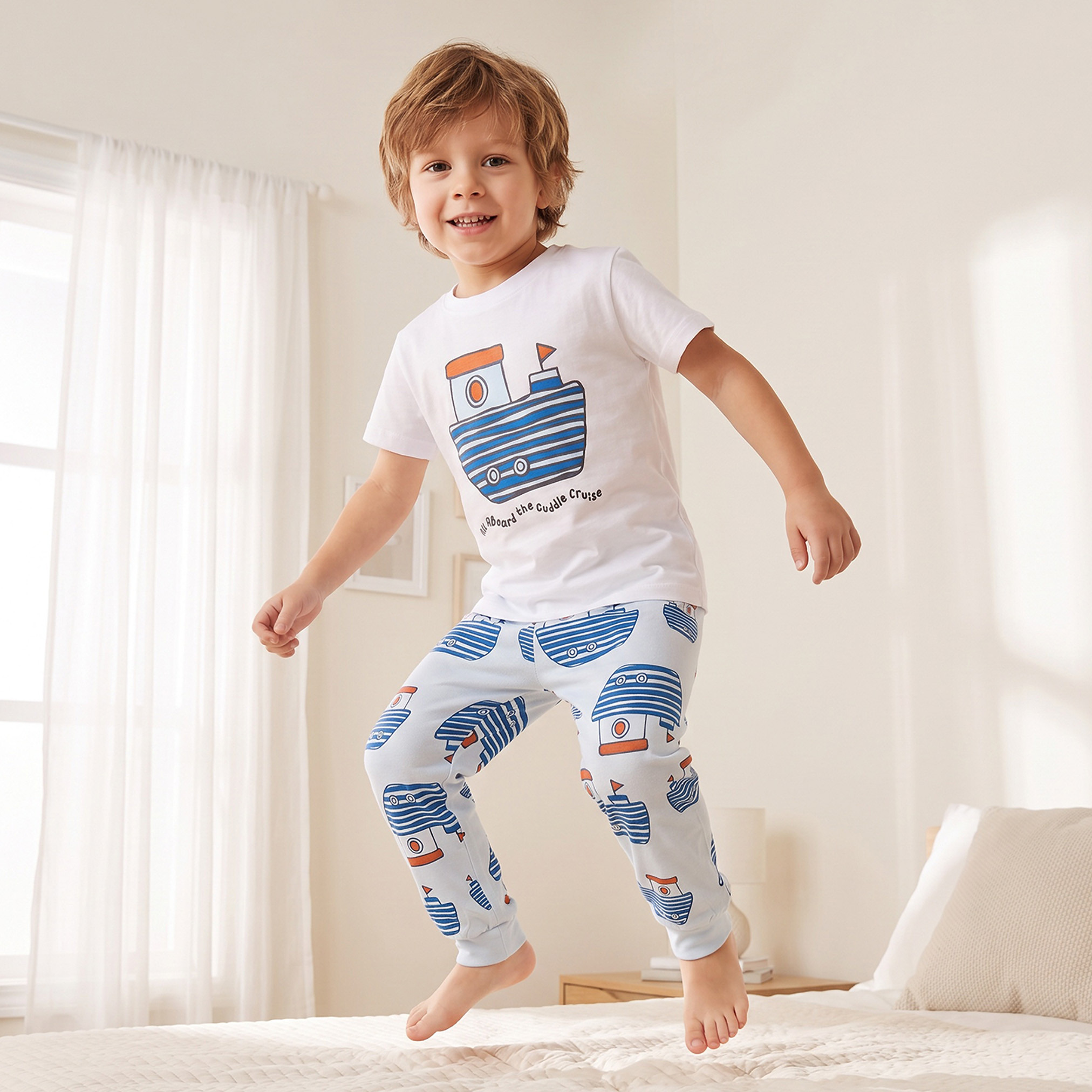 طقم بيجاما قطن بياقة ضيقة وأكمام قصيرة وطبعات من جونيورز-boys-clothing-nightwear-image-5