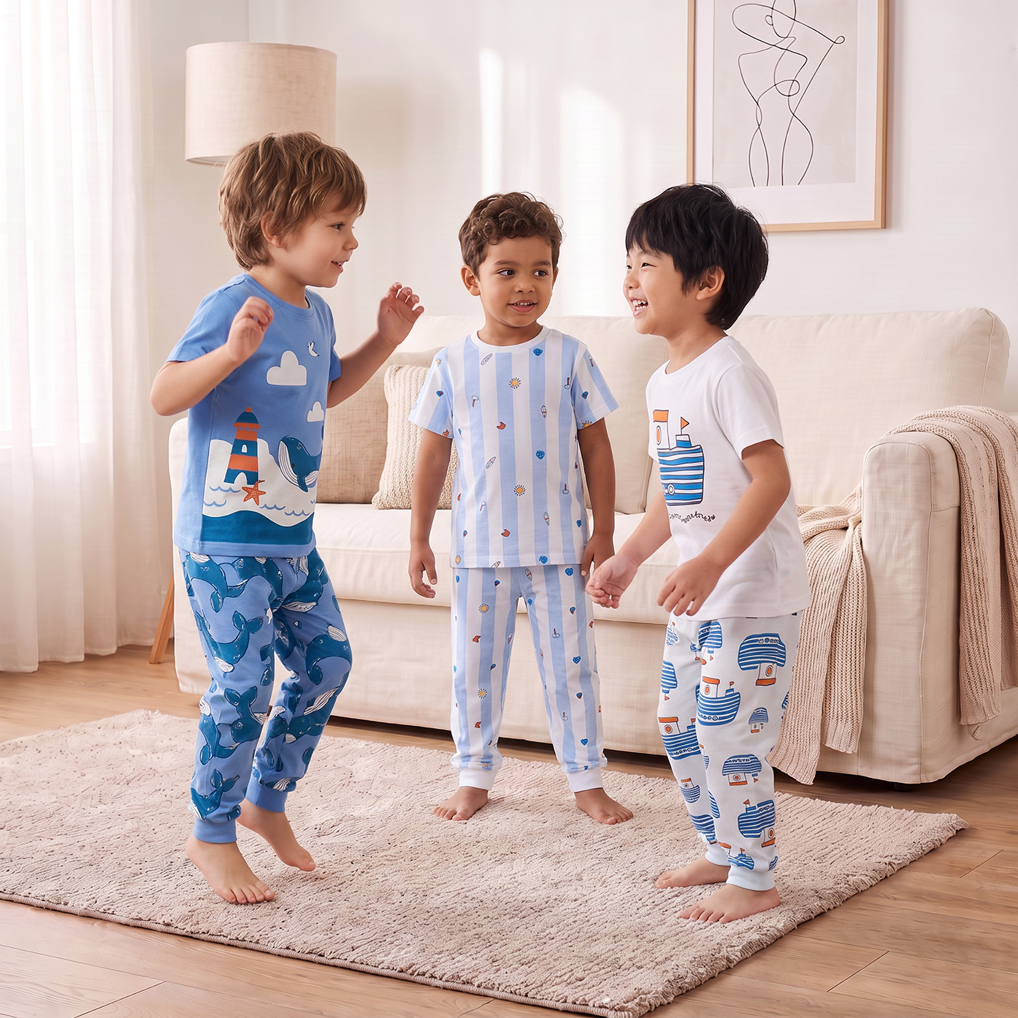 عبوة من 3 أطقم بيجاما قطن بياقة ضيقة وأكمام قصيرة وطبعات من جونيورز-boys-clothing-nightwear-image-1