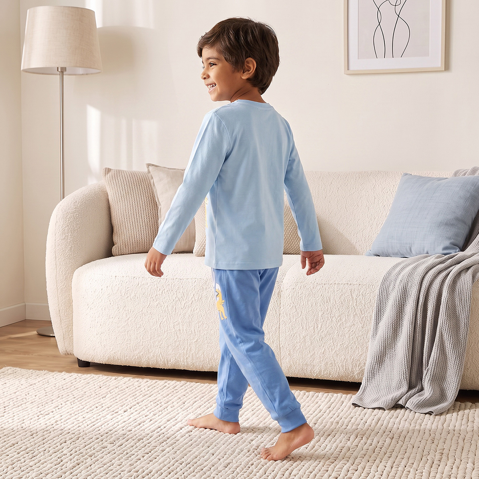 Juniors Cotton Crew Neck Long Sleeves Pyjama Set with Dinosaur Print-boys-clothing-nightwear-image-4