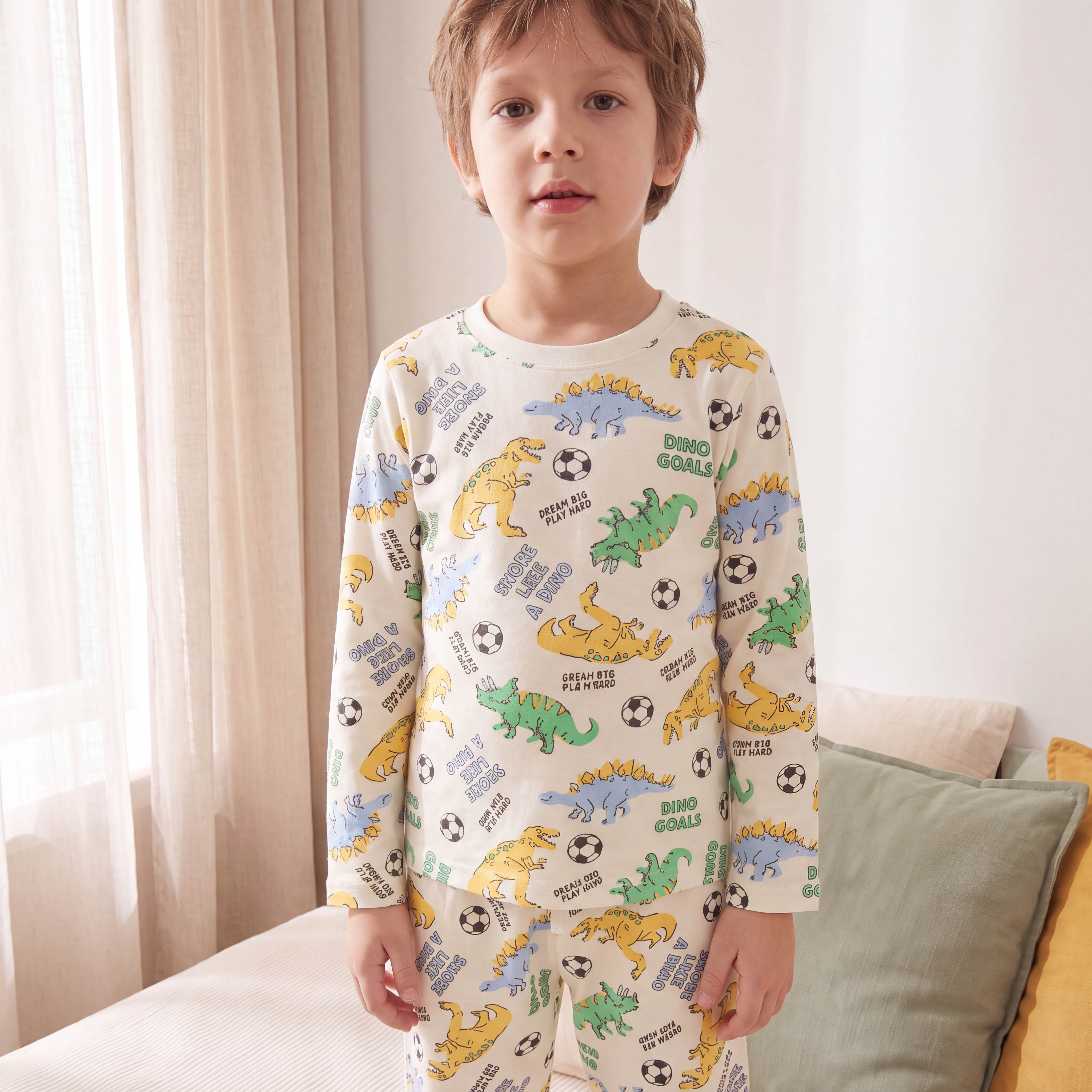 طقم بيجاما قطن بطبعات ديناصور وياقة ضيقة وأكمام طويلة من جونيورز-boys-clothing-nightwear-image-2
