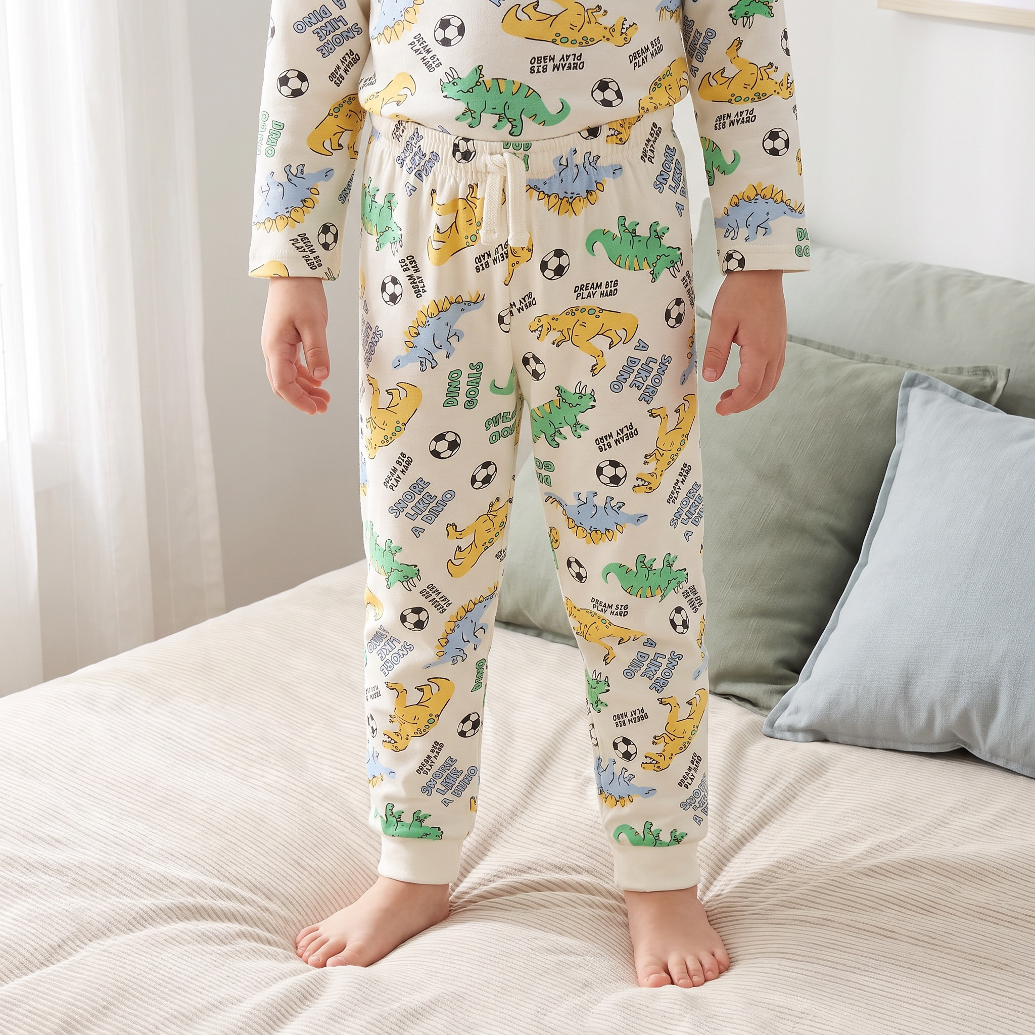 طقم بيجاما قطن بطبعات ديناصور وياقة ضيقة وأكمام طويلة من جونيورز-boys-clothing-nightwear-image-3