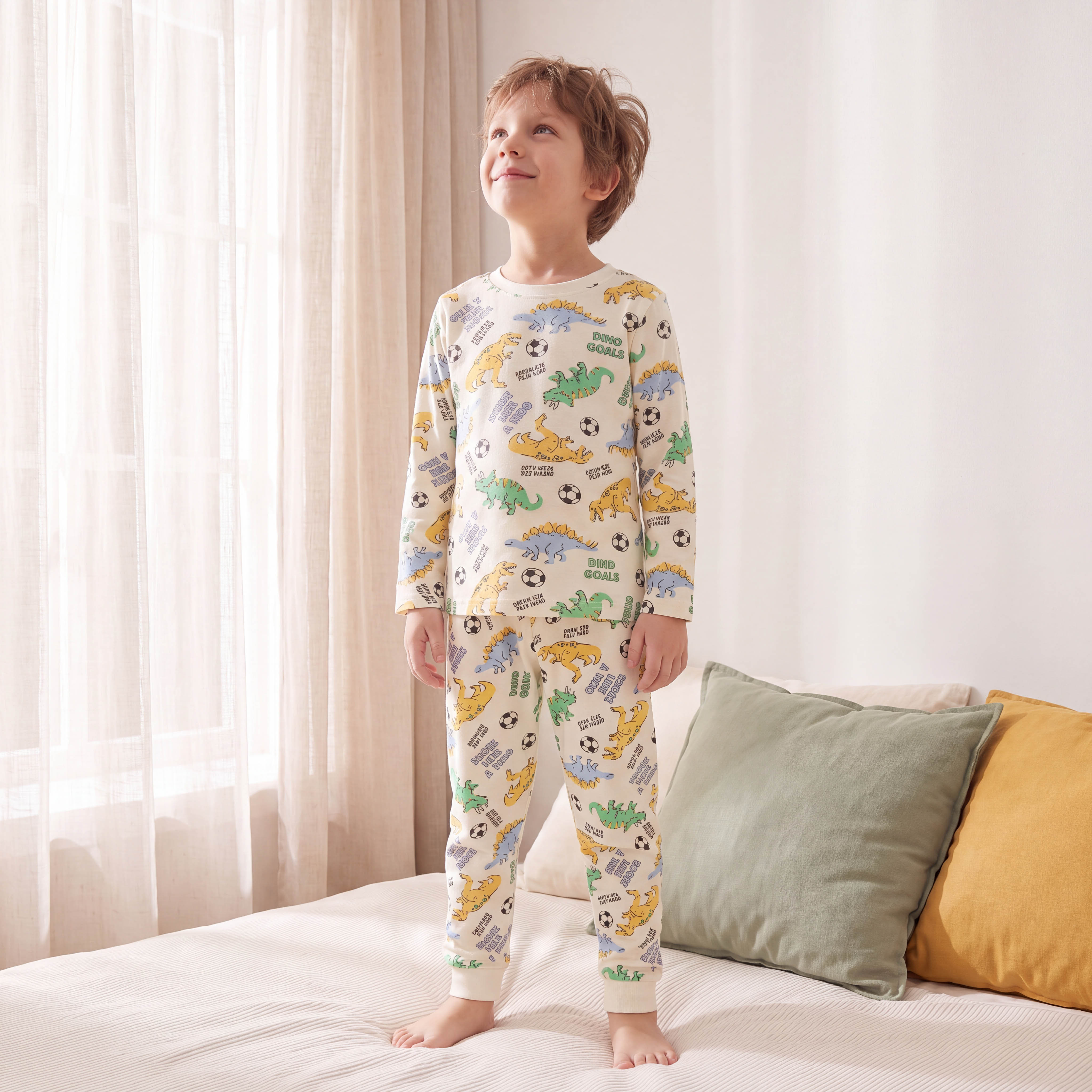 طقم بيجاما قطن بطبعات ديناصور وياقة ضيقة وأكمام طويلة من جونيورز-boys-clothing-nightwear-image-5