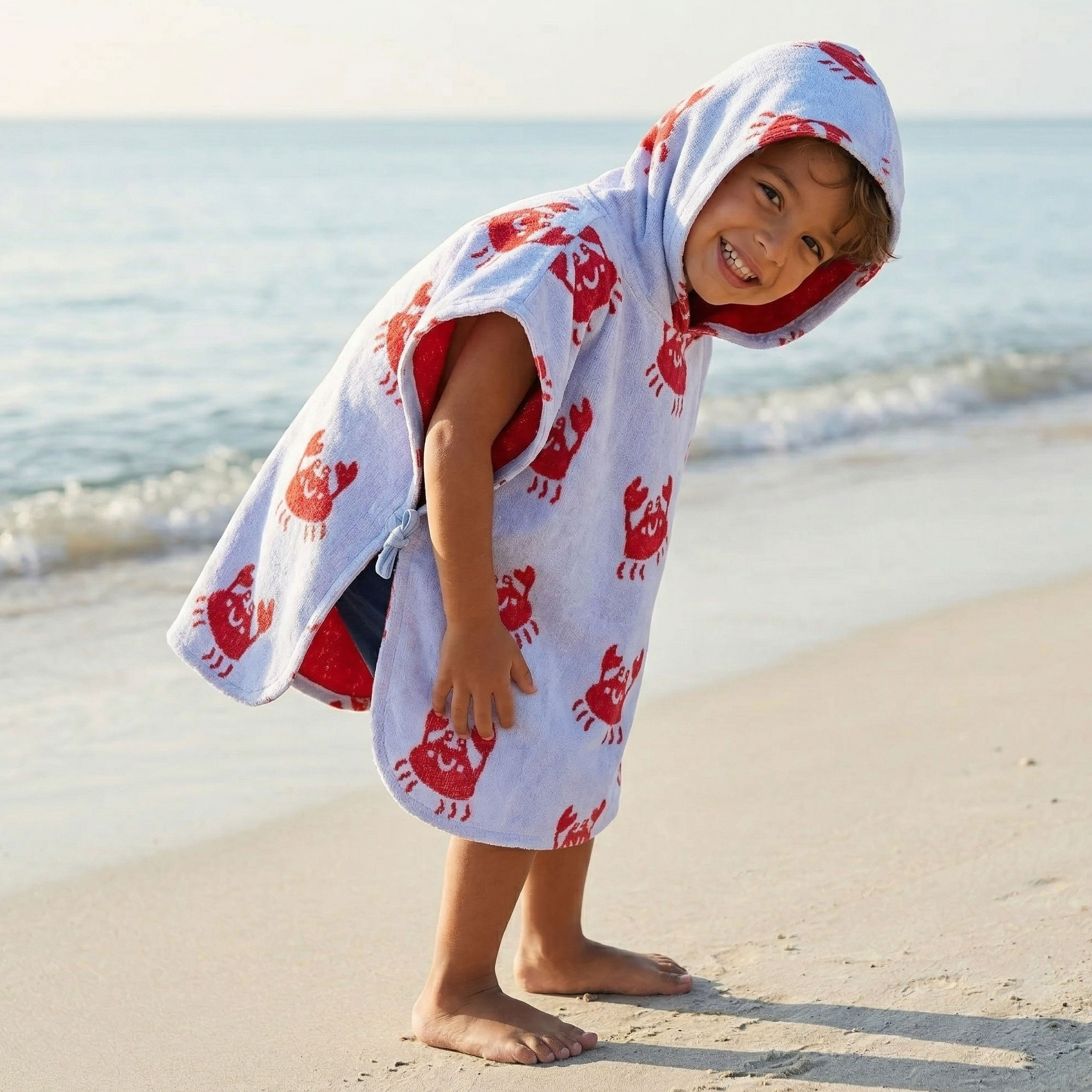 Juniors Cotton Hooded Sleeveless Bathrobe with Crab Print-boys-clothing-nightwear-image-1