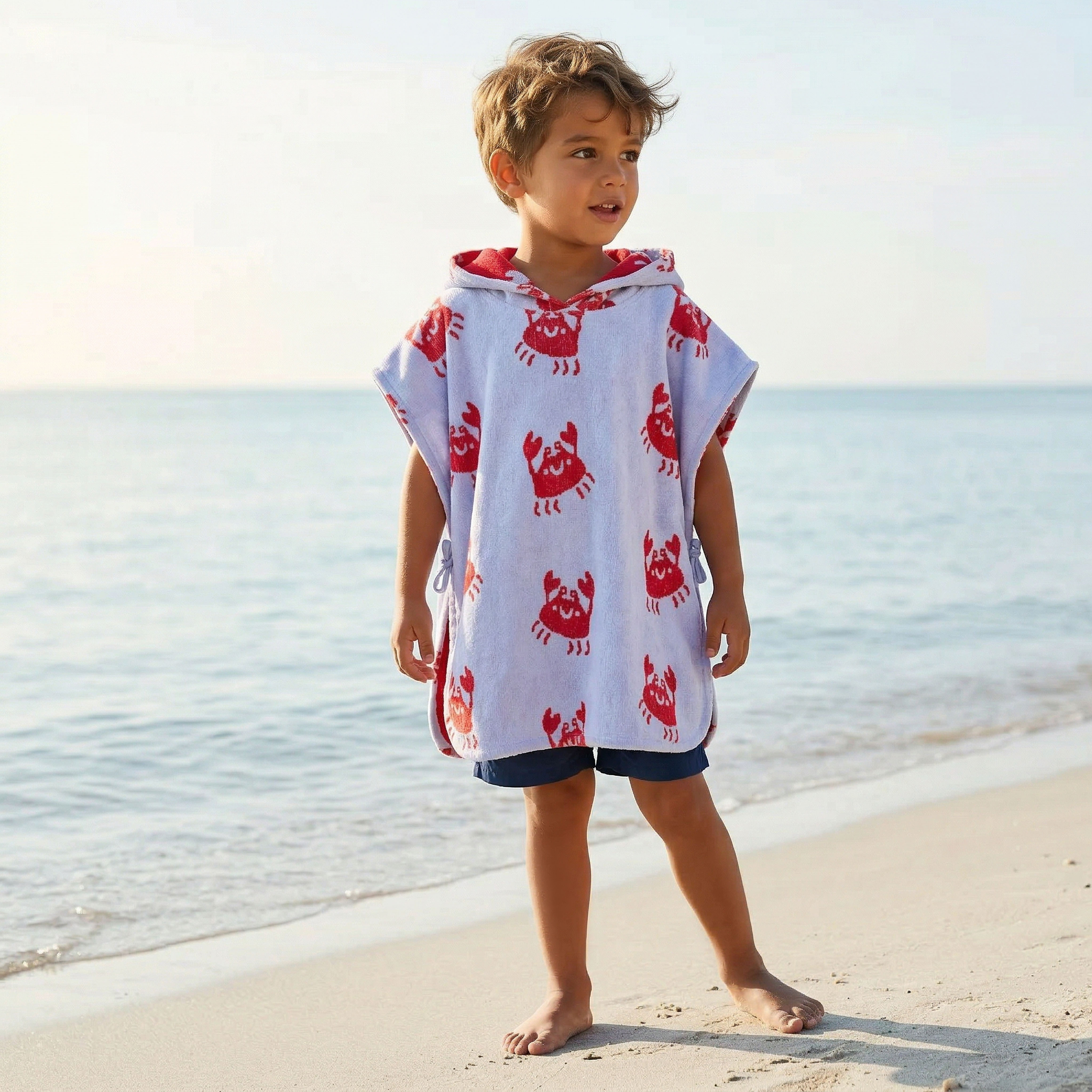 Juniors Cotton Hooded Sleeveless Bathrobe with Crab Print-boys-clothing-nightwear-image-2