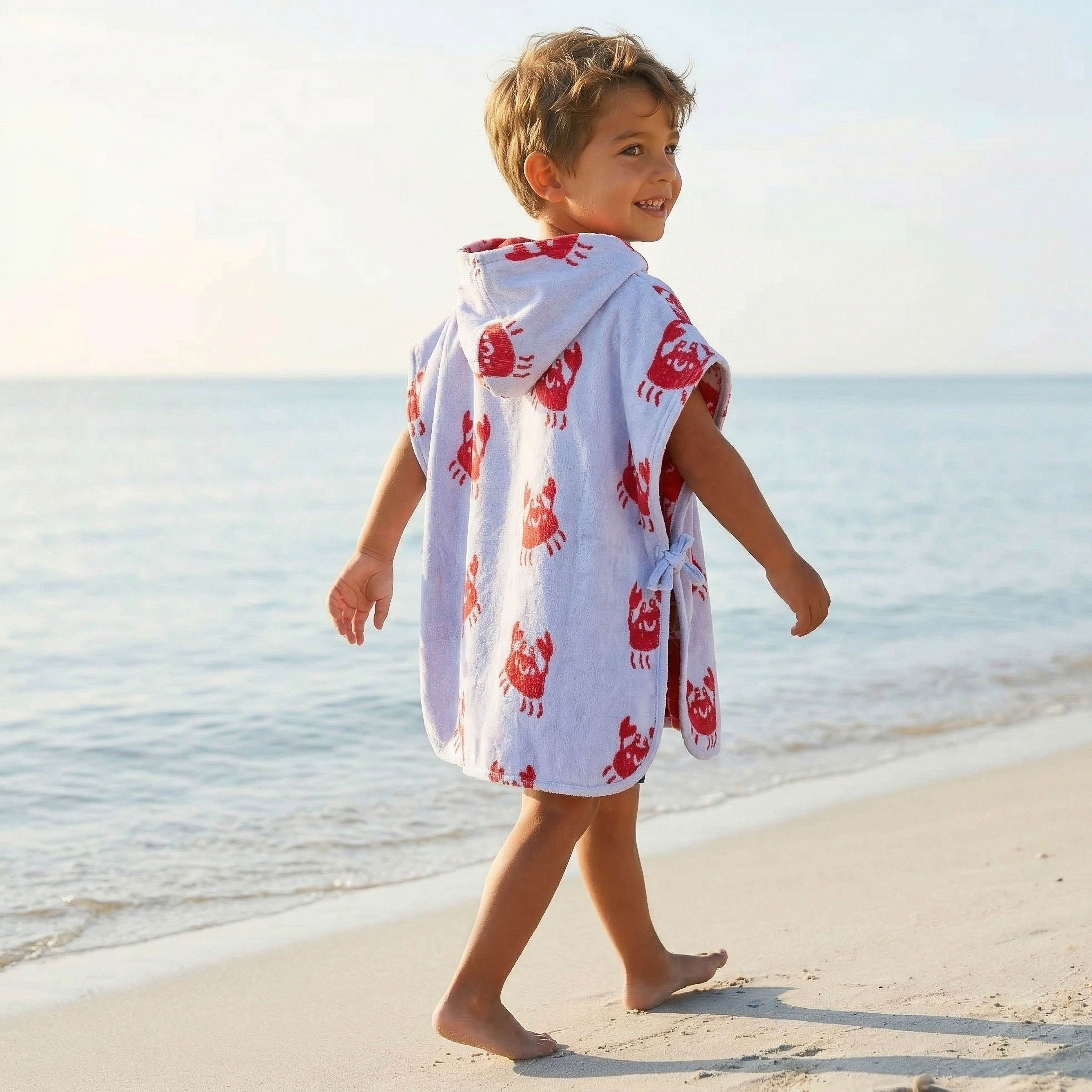 Juniors Cotton Hooded Sleeveless Bathrobe with Crab Print-boys-clothing-nightwear-image-3