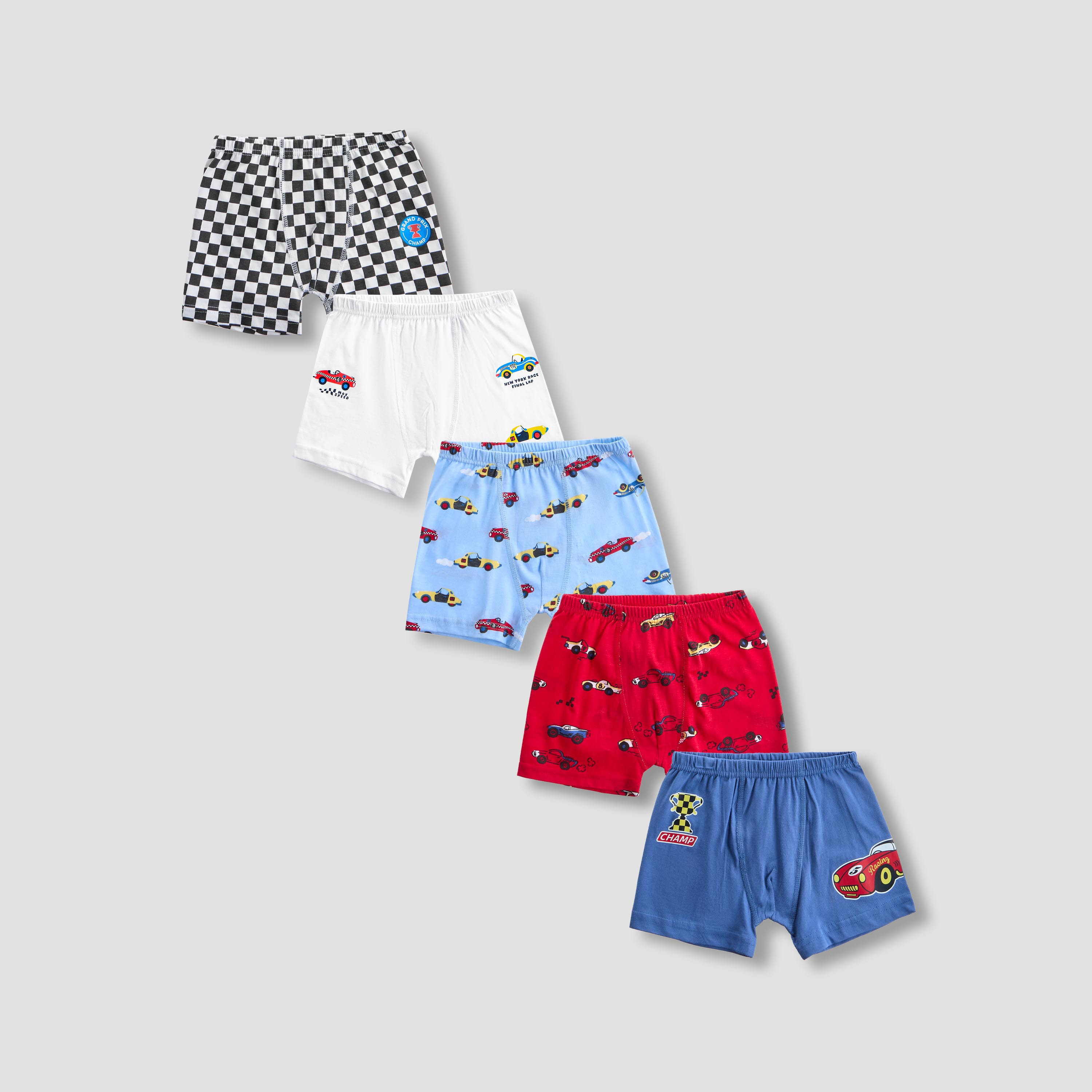 Pack of 5 Juniors Cotton Boxers with Car Print-boys-clothing-innerwear-boxersandbriefs-image-1