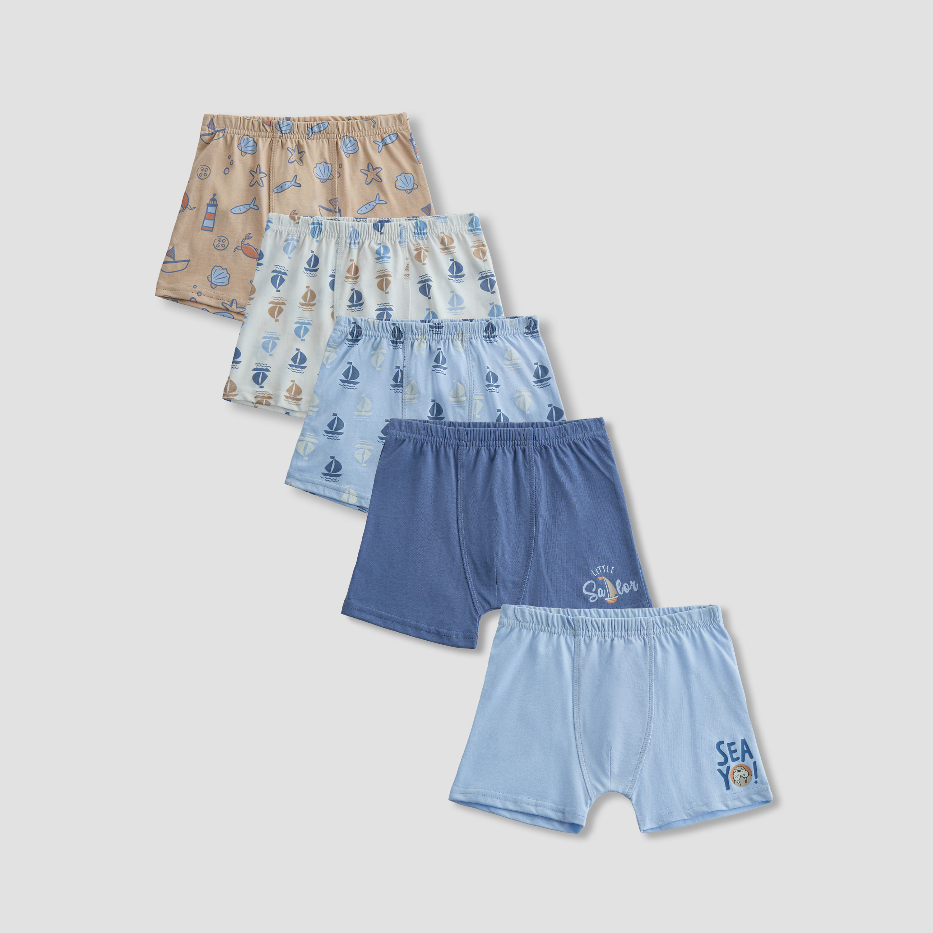 Pack of 5 Juniors Cotton Boxers with Nautical Print-boys-clothing-innerwear-boxersandbriefs-image-1