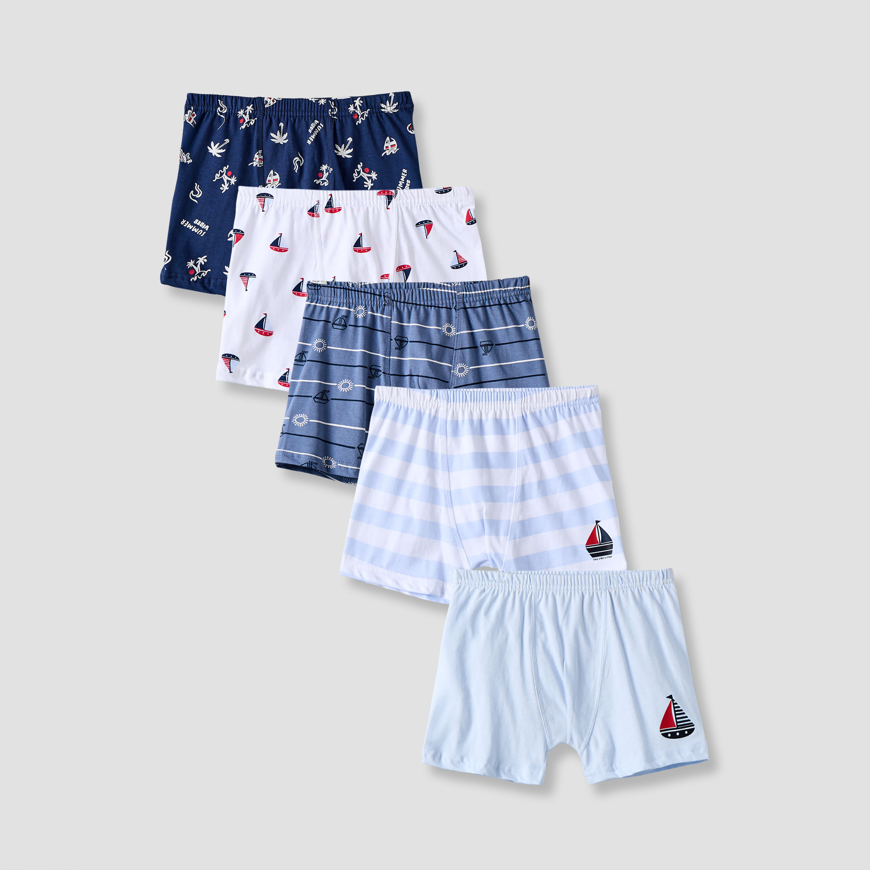 Pack of 5 Juniors Cotton Boxer Briefs with Nautical Print-boys-clothing-innerwear-boxersandbriefs-image-1