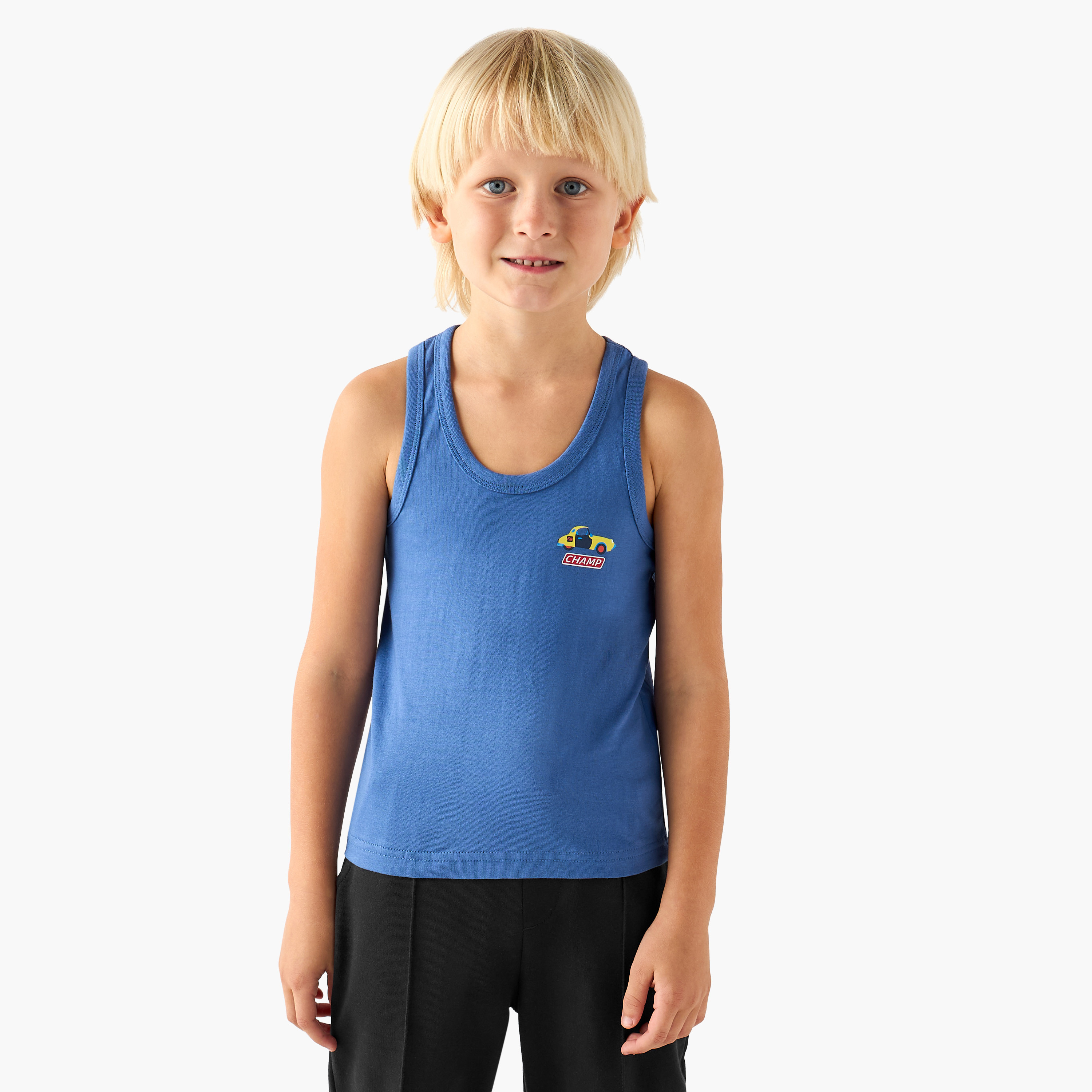 Pack of 3 Juniors Cotton Round Neck Vests with Car Print-boys-clothing-innerwear-vests-image-2