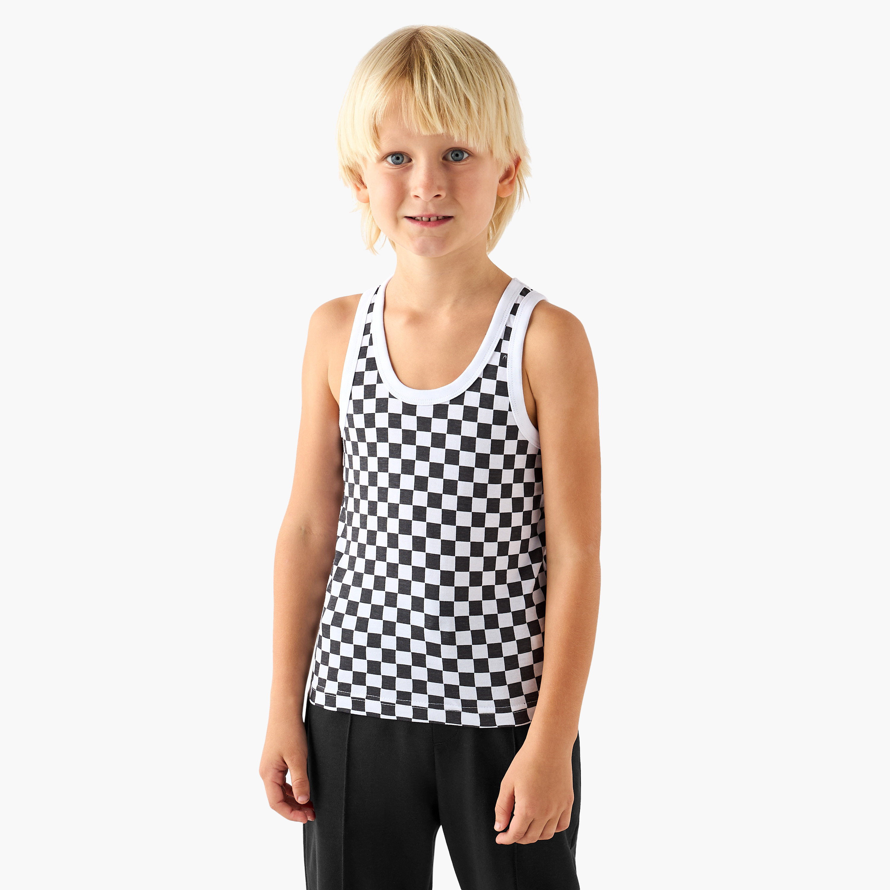 Pack of 3 Juniors Cotton Round Neck Vests with Car Print-boys-clothing-innerwear-vests-image-3
