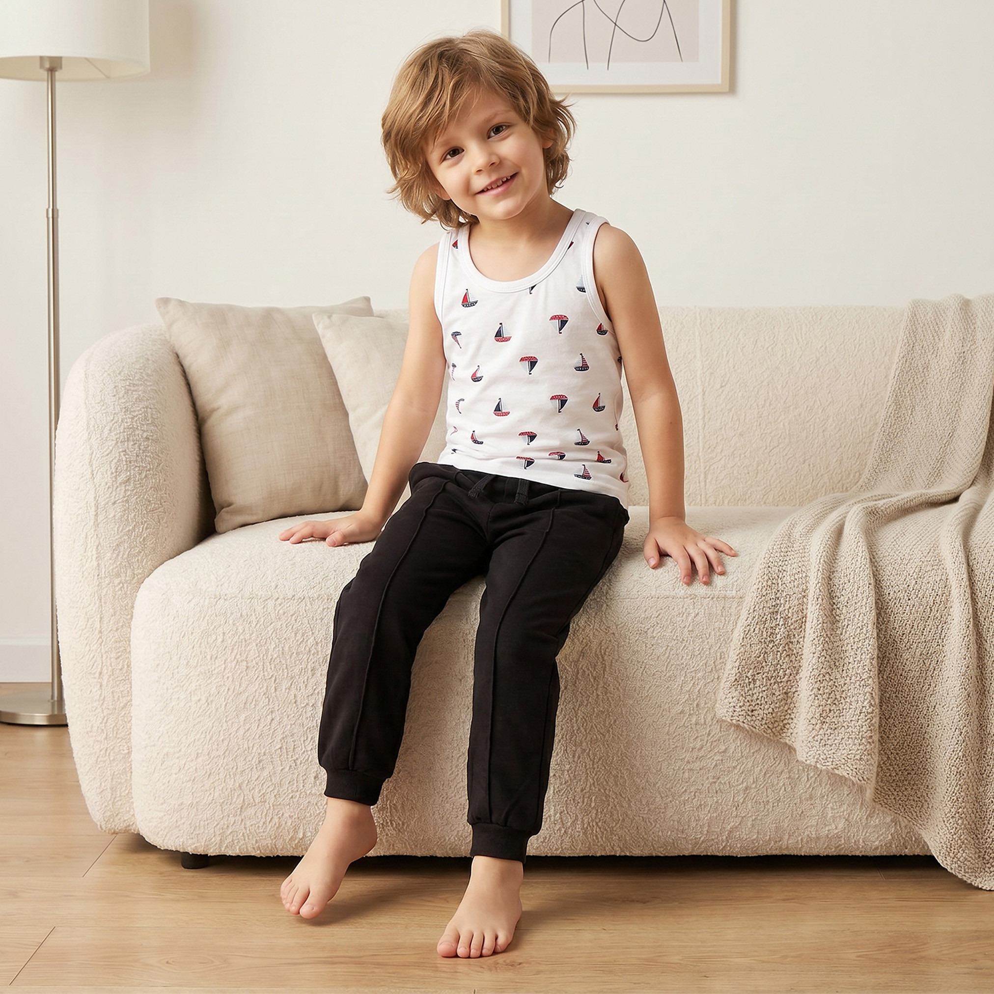 طقم قطن فيست بياقة مستديرة وبنطلون بيجاما بطبعات من جونيورز-baby-boys-clothing-innerwear-image-8