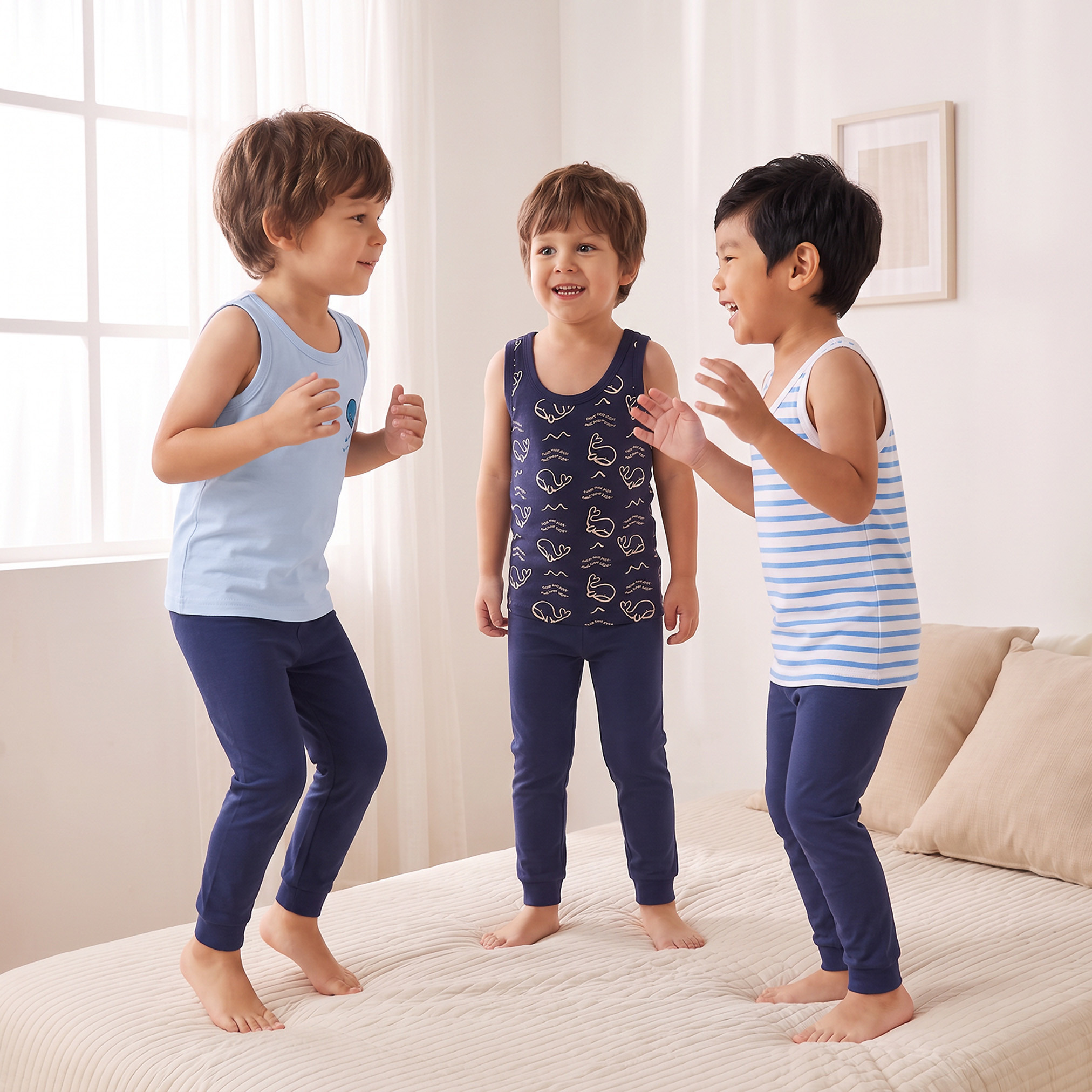 Pack of 3 Juniors Cotton Round Neck Vest with Whale Print-baby-boys-clothing-innerwear-image-1
