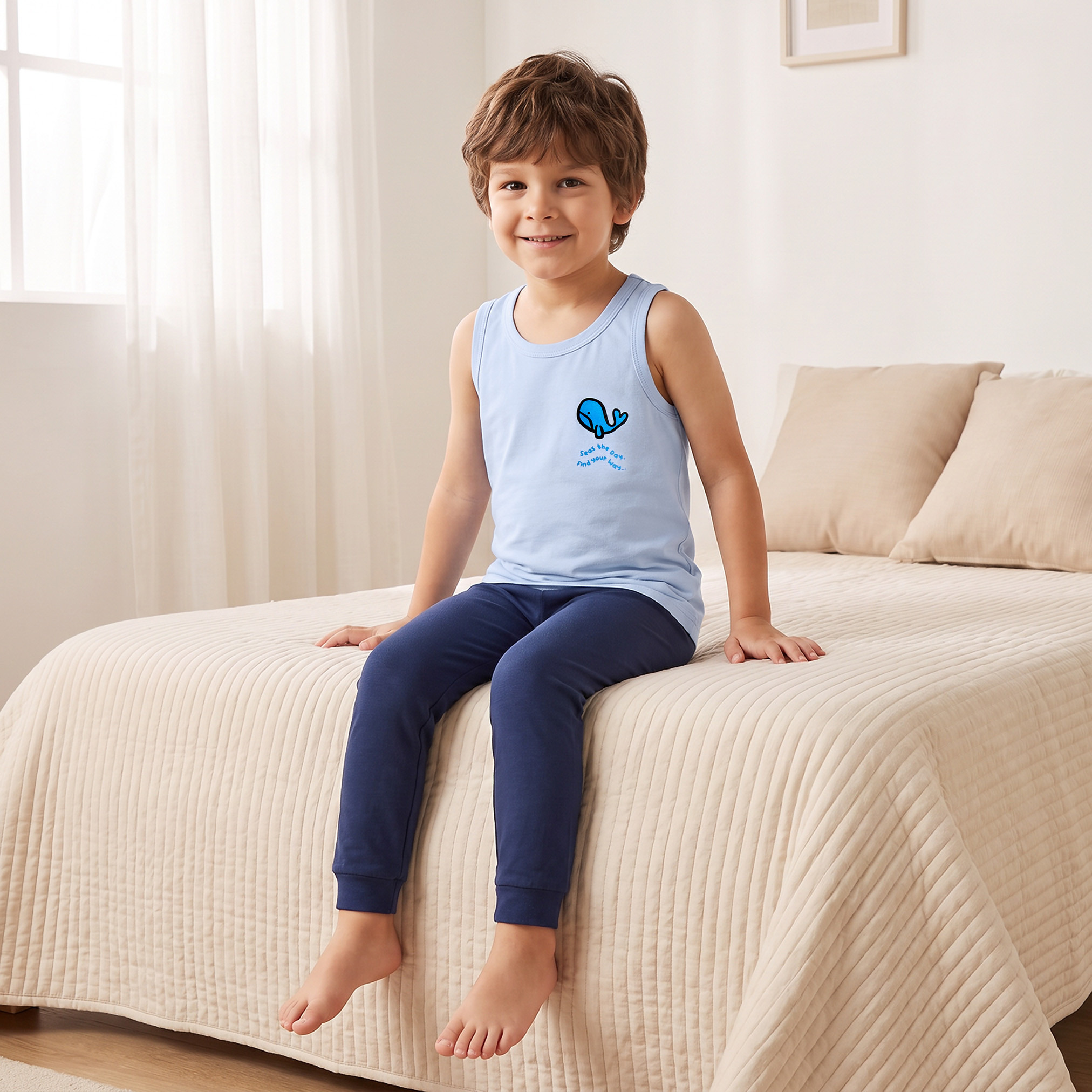 Pack of 3 Juniors Cotton Round Neck Vest with Whale Print-baby-boys-clothing-innerwear-image-10