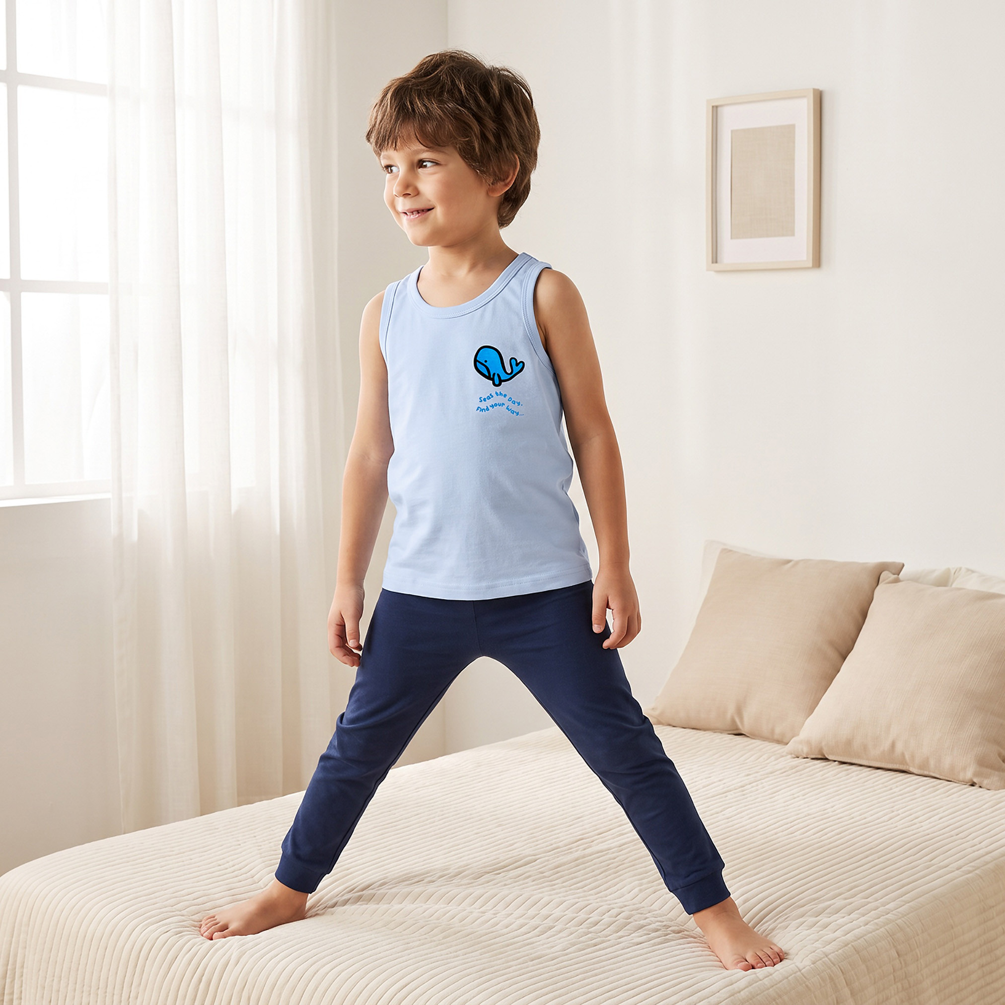 Pack of 3 Juniors Cotton Round Neck Vest with Whale Print-baby-boys-clothing-innerwear-image-2