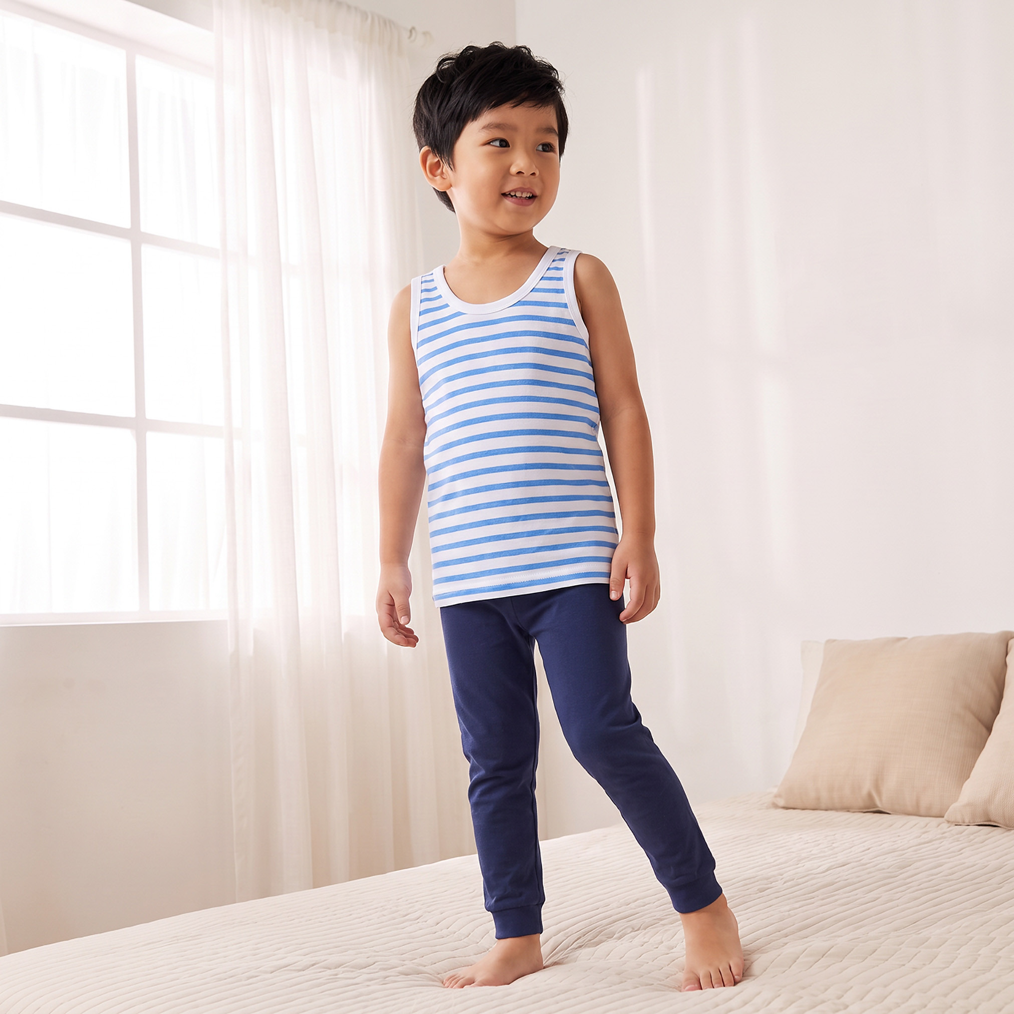 Pack of 3 Juniors Cotton Round Neck Vest with Whale Print-baby-boys-clothing-innerwear-image-3