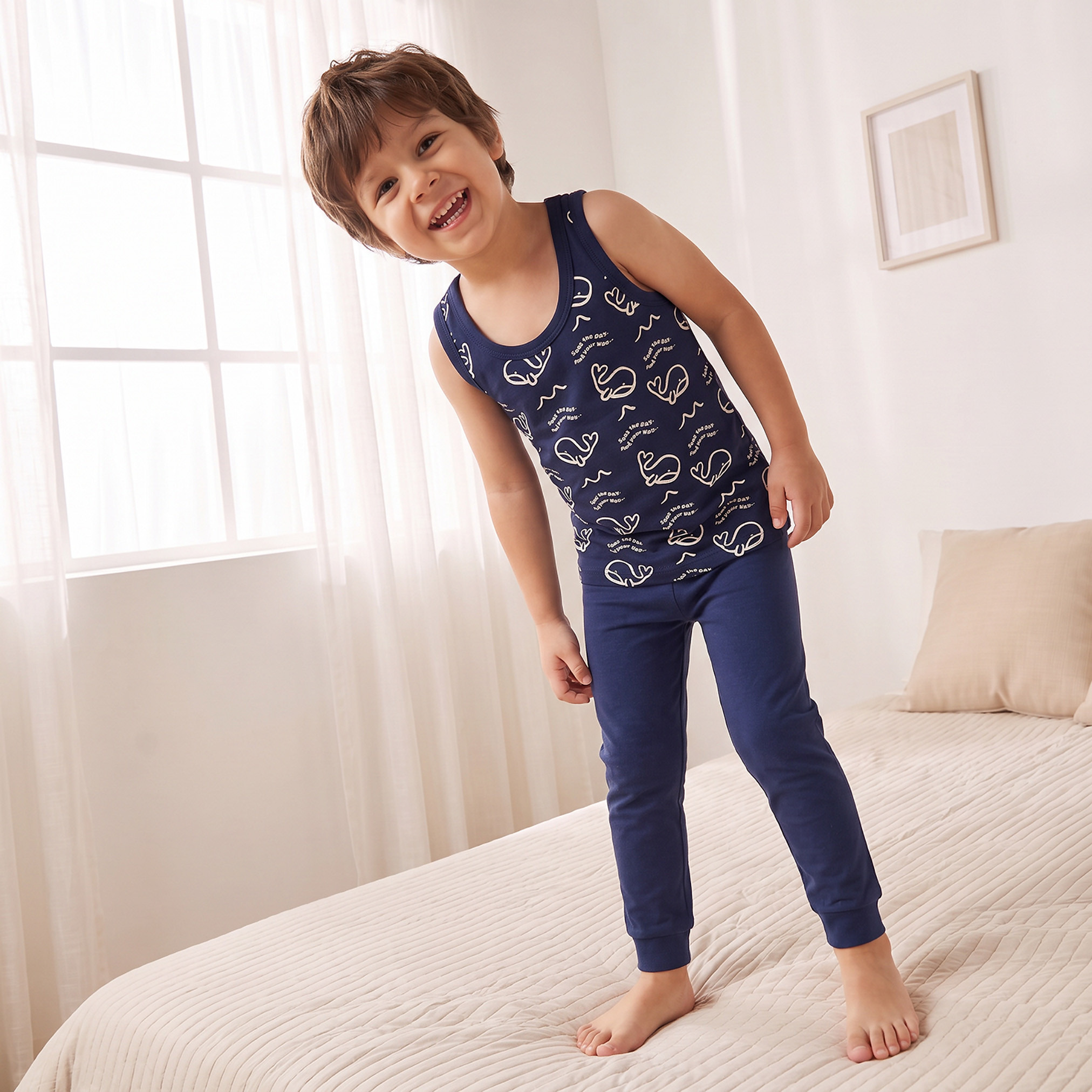 Pack of 3 Juniors Cotton Round Neck Vest with Whale Print-baby-boys-clothing-innerwear-image-4
