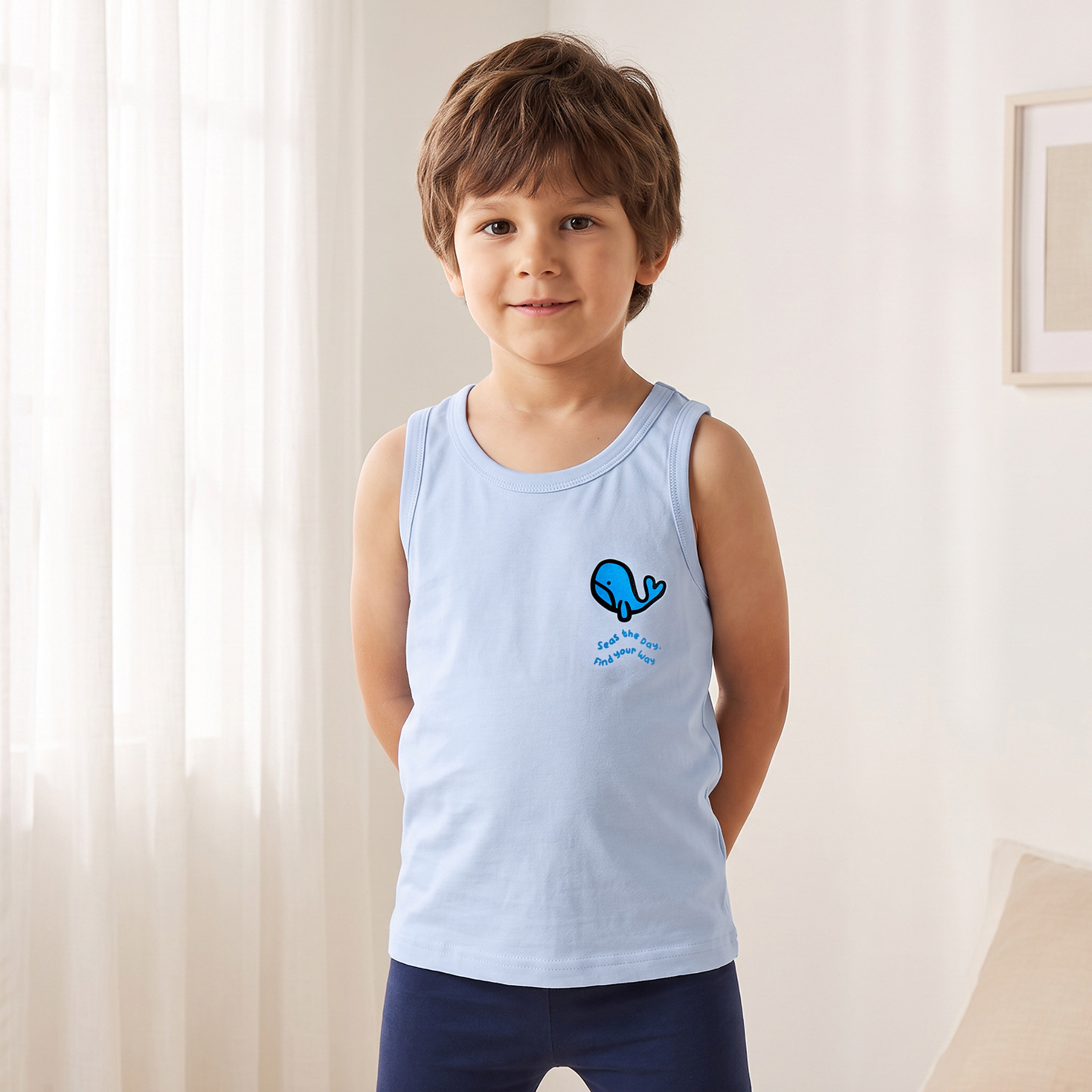 Pack of 3 Juniors Cotton Round Neck Vest with Whale Print-baby-boys-clothing-innerwear-image-6