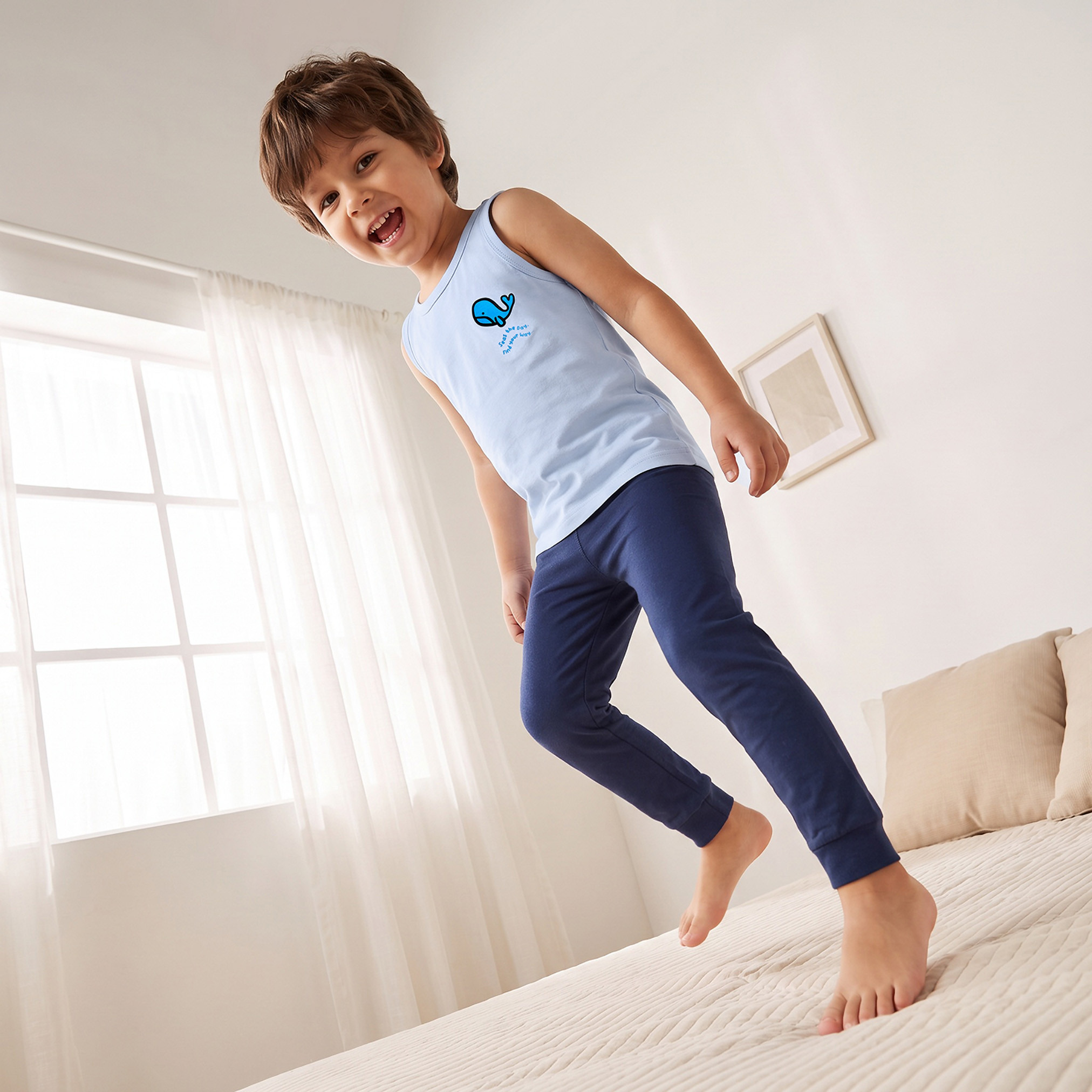 Pack of 3 Juniors Cotton Round Neck Vest with Whale Print-baby-boys-clothing-innerwear-image-8