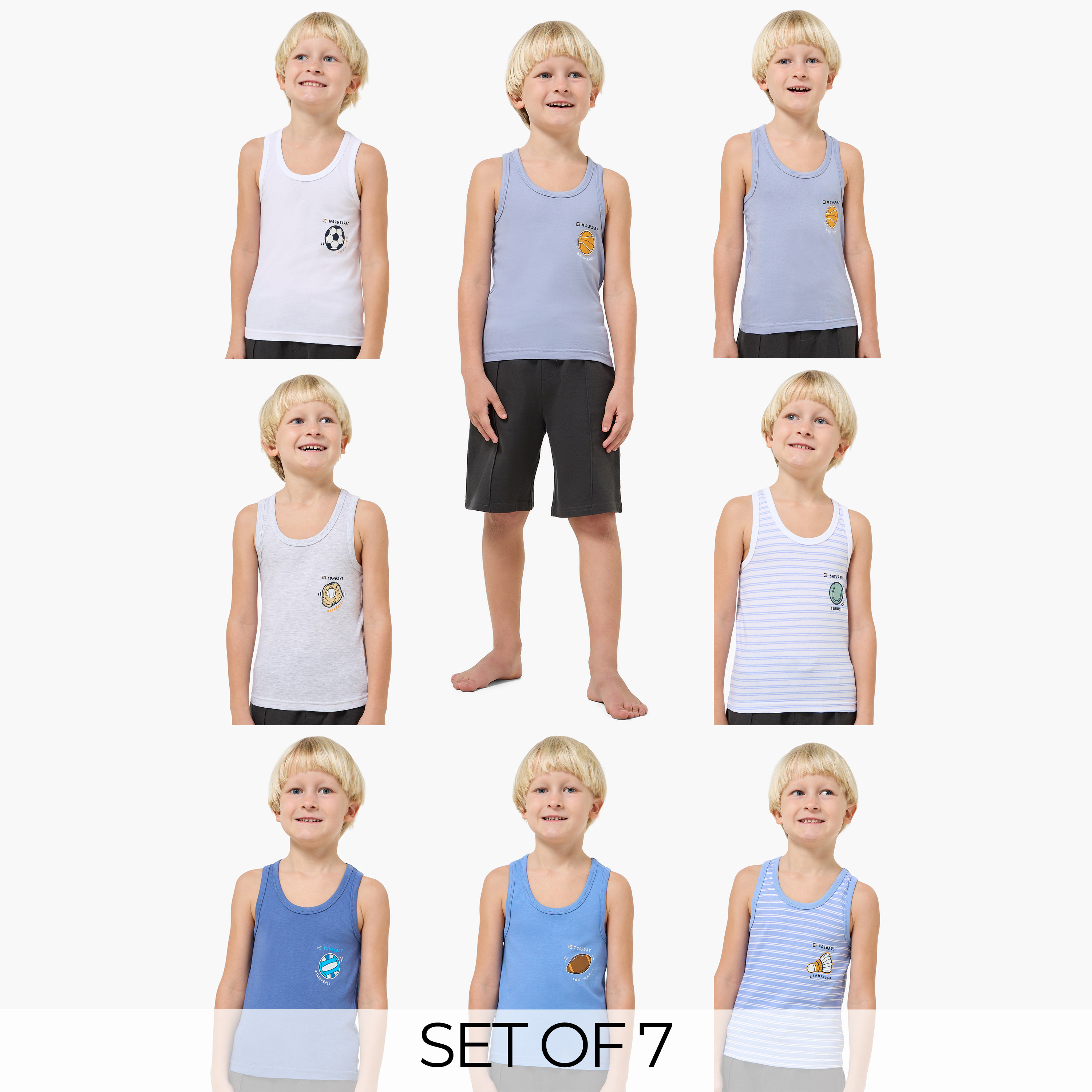 Pack of 7 Juniors Cotton Round Neck Vest with Print-baby-boys-clothing-innerwear-image-1