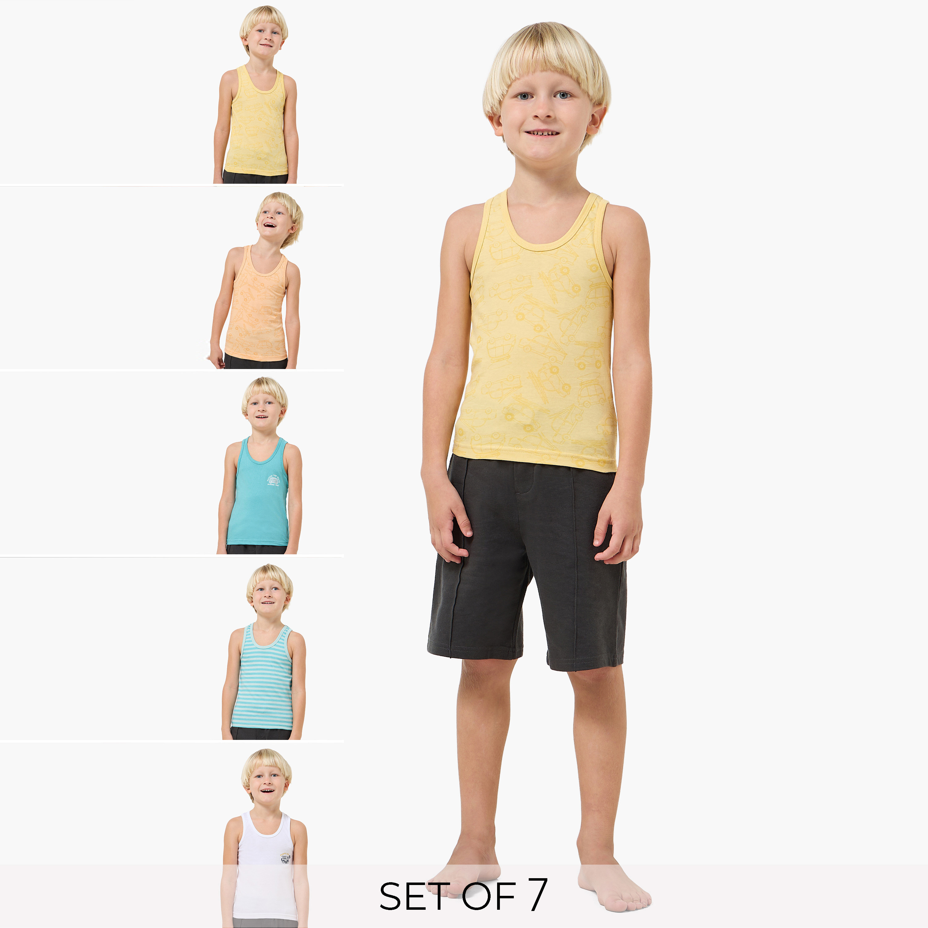 Pack of 7 Juniors Cotton Round Neck Vest with Print-boys-clothing-innerwear-vests-image-1