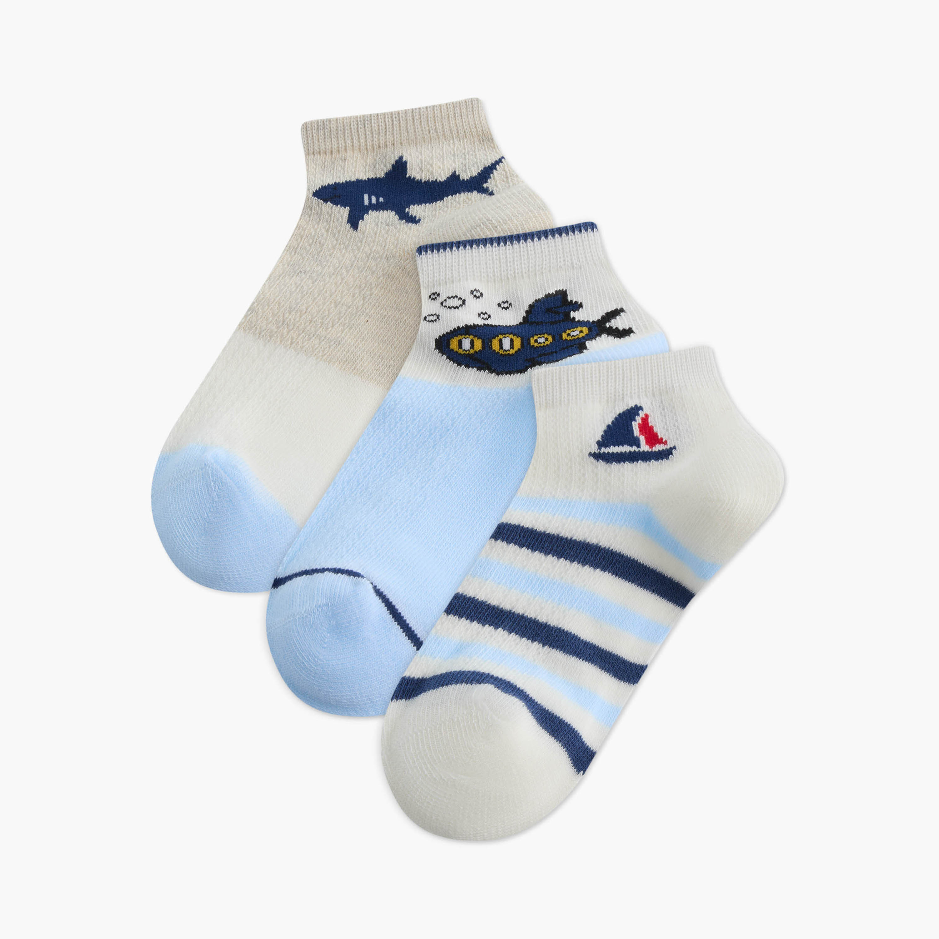 Pack of 3 Juniors Baby Boys Socks Ankle Length with Nautical Print-boys-accessories-socks-image-1