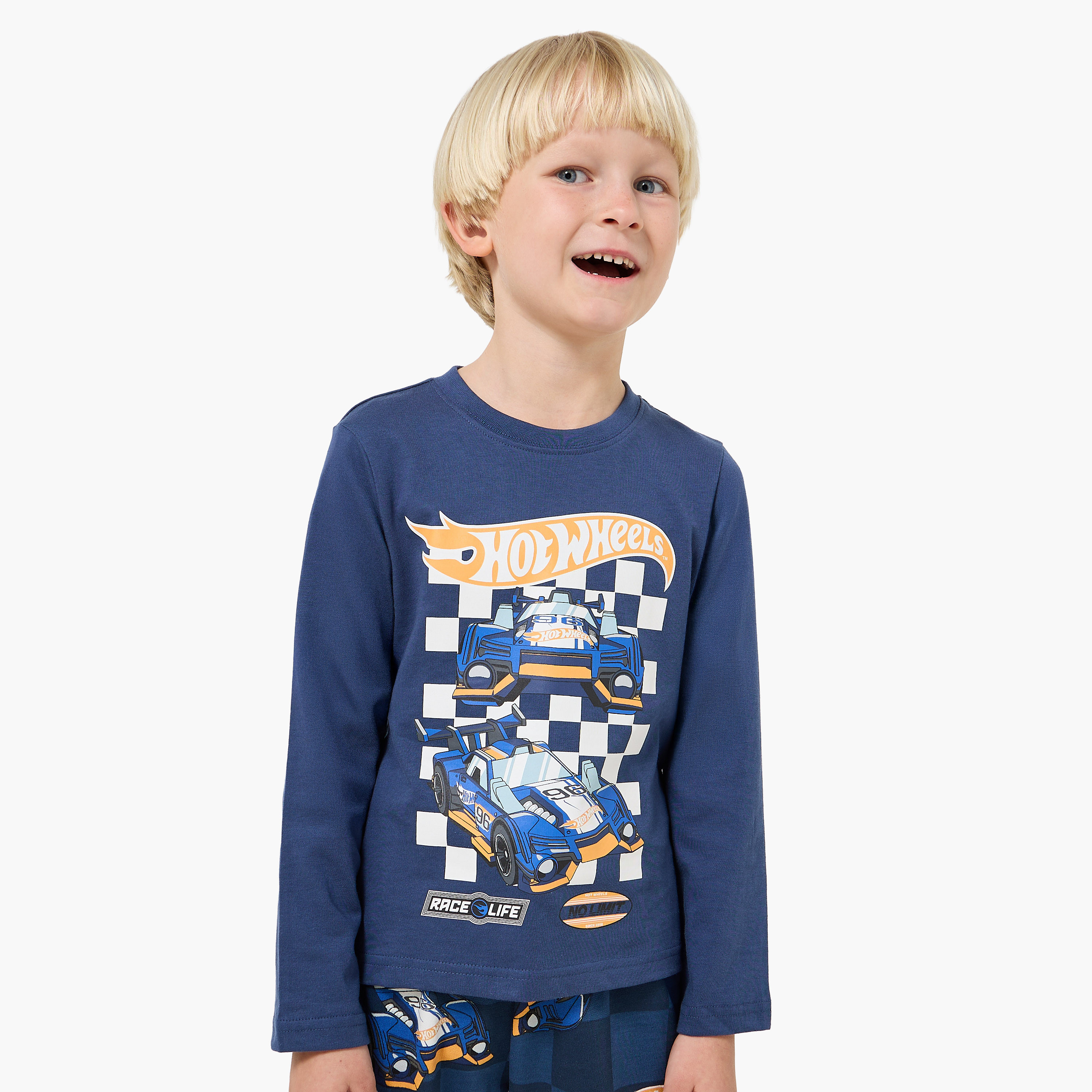 Cotton Crew Neck Long Sleeves Pyjama Set with Hot Wheels Print-baby-boys-clothing-nightwear-pyjamasets-image-2
