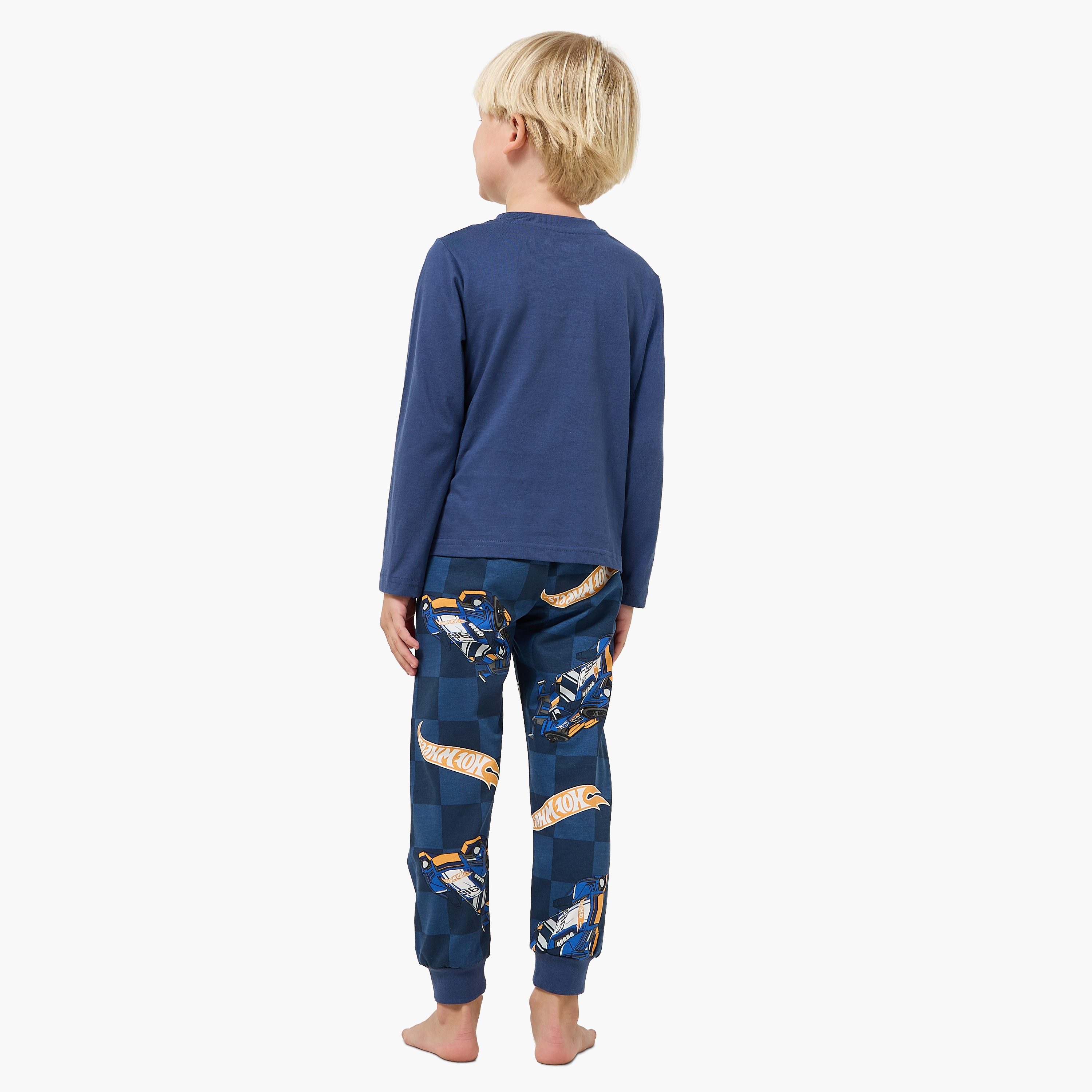 Cotton Crew Neck Long Sleeves Pyjama Set with Hot Wheels Print-baby-boys-clothing-nightwear-pyjamasets-image-4