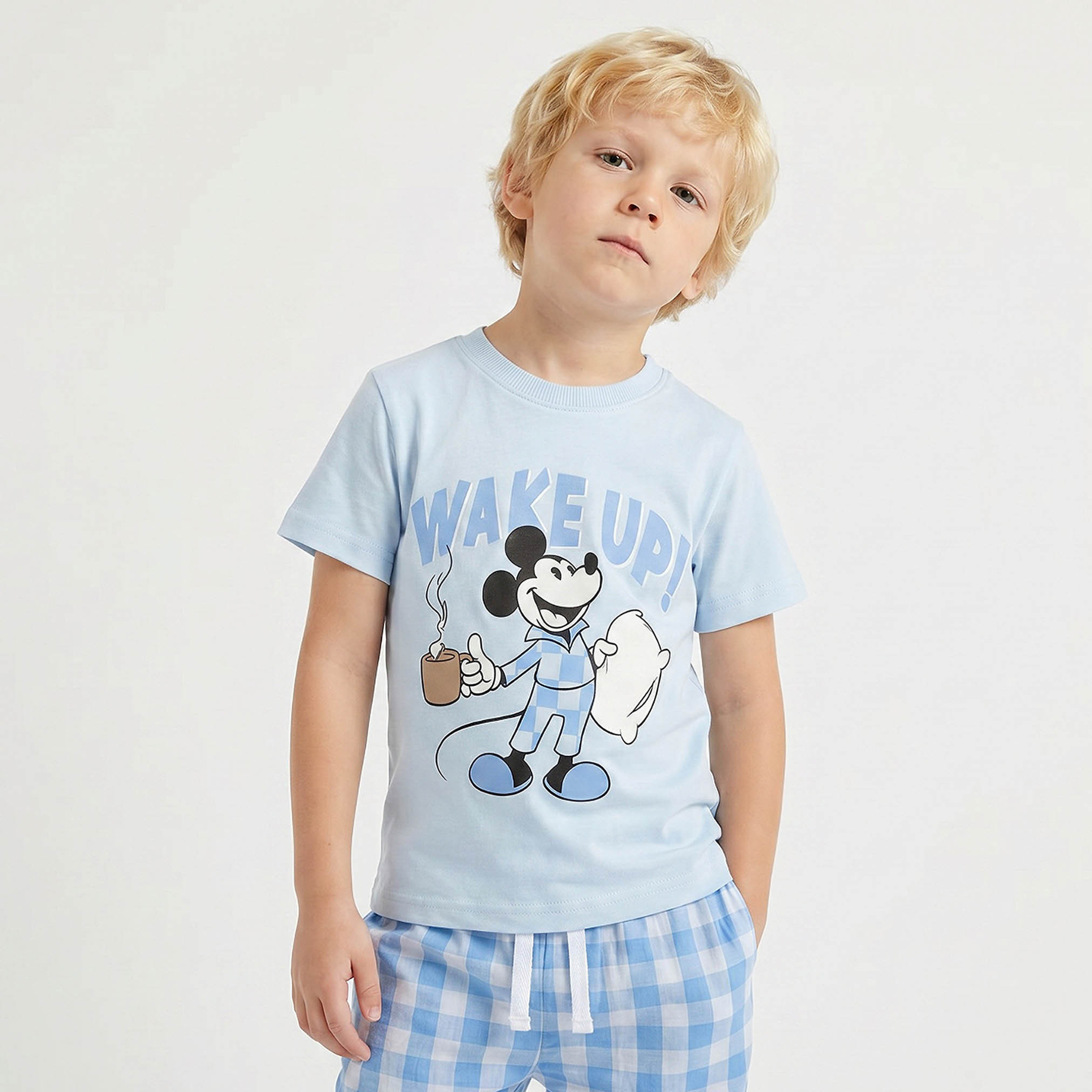 Disney Cotton Crew Neck Short Sleeves Pyjama Set with Mickey Mouse Print-boys-clothing-nightwear-image-2