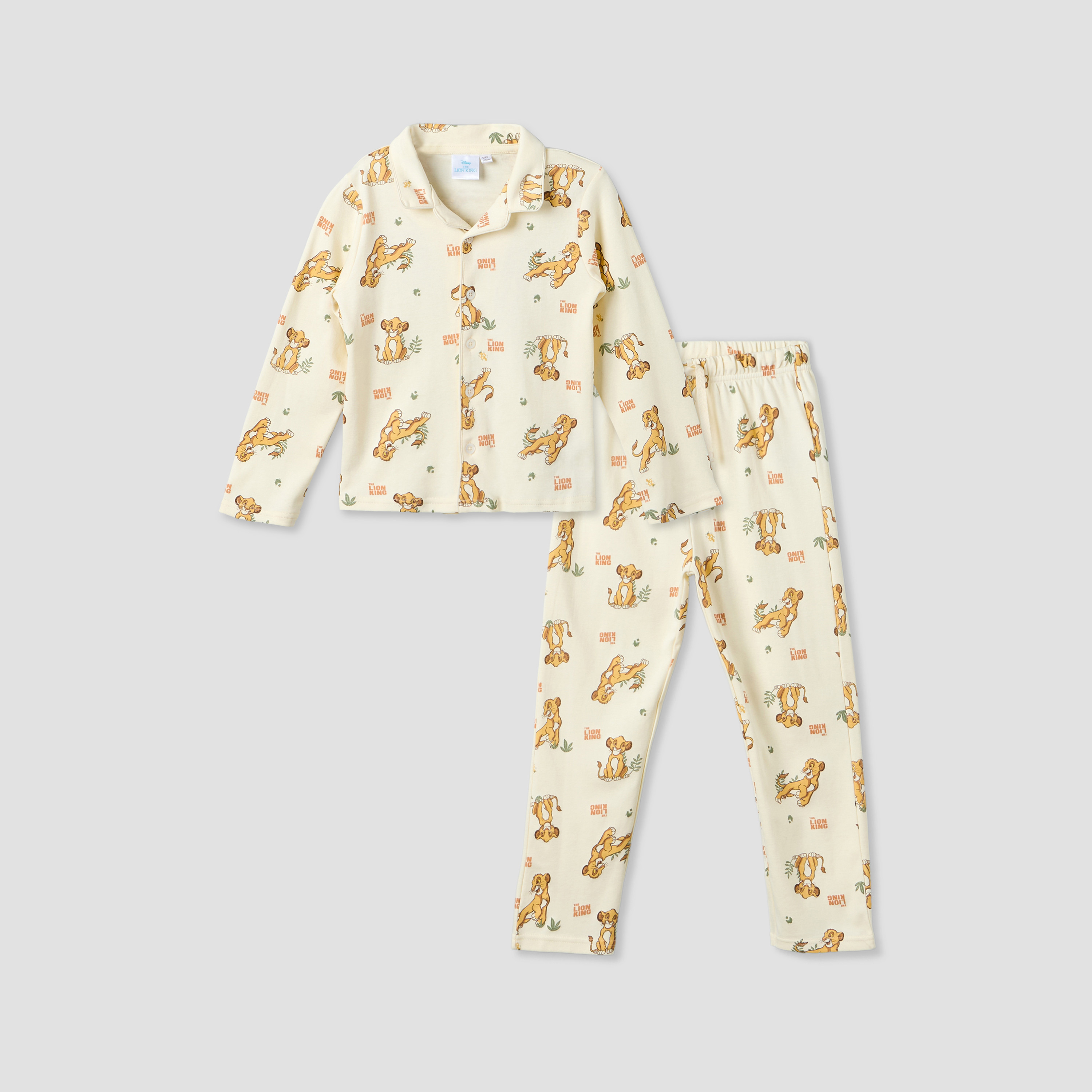 Disney Cotton Collared Long Sleeve Pyjama Set with The Lion King Print-boys-clothing-nightwear-image-1