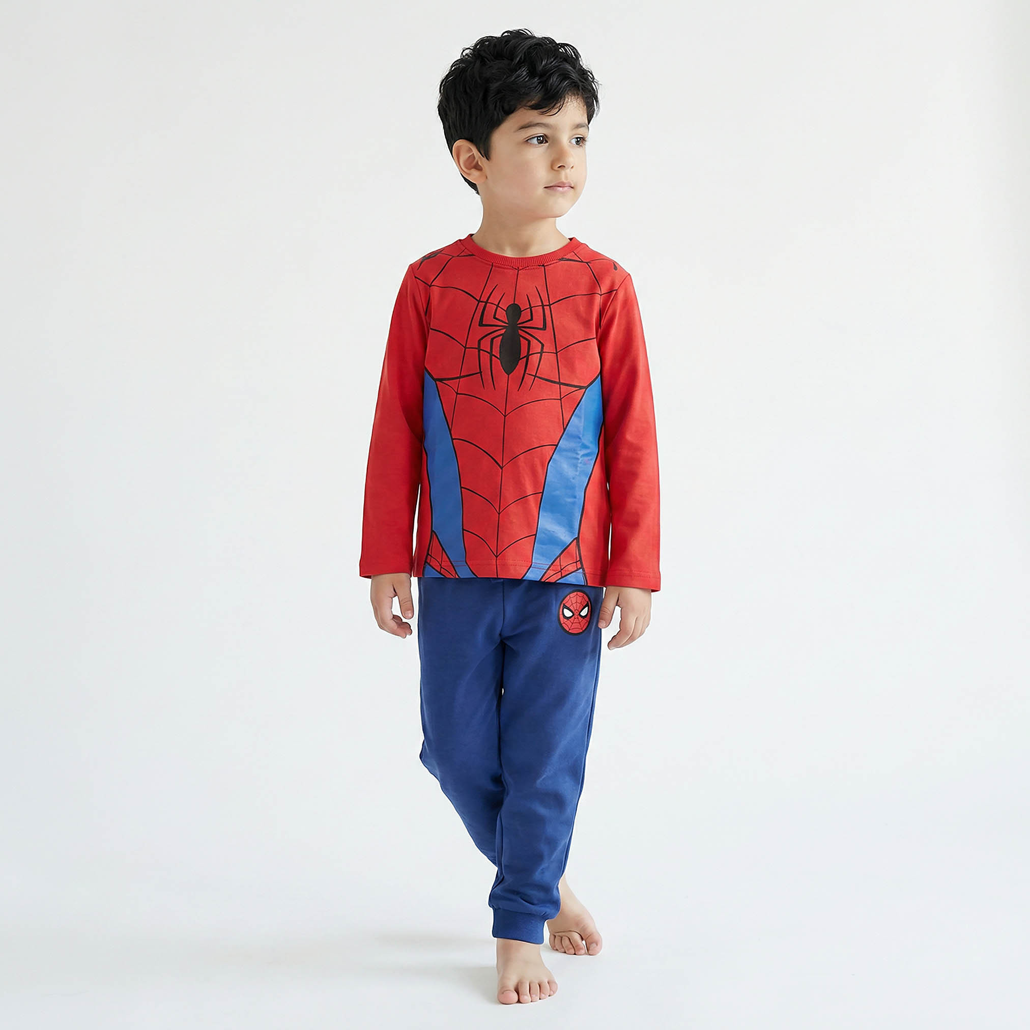 Cotton Crew Neck Long Sleeves Pyjama Set with Spider-Man Print-boys-clothing-nightwear-image-1